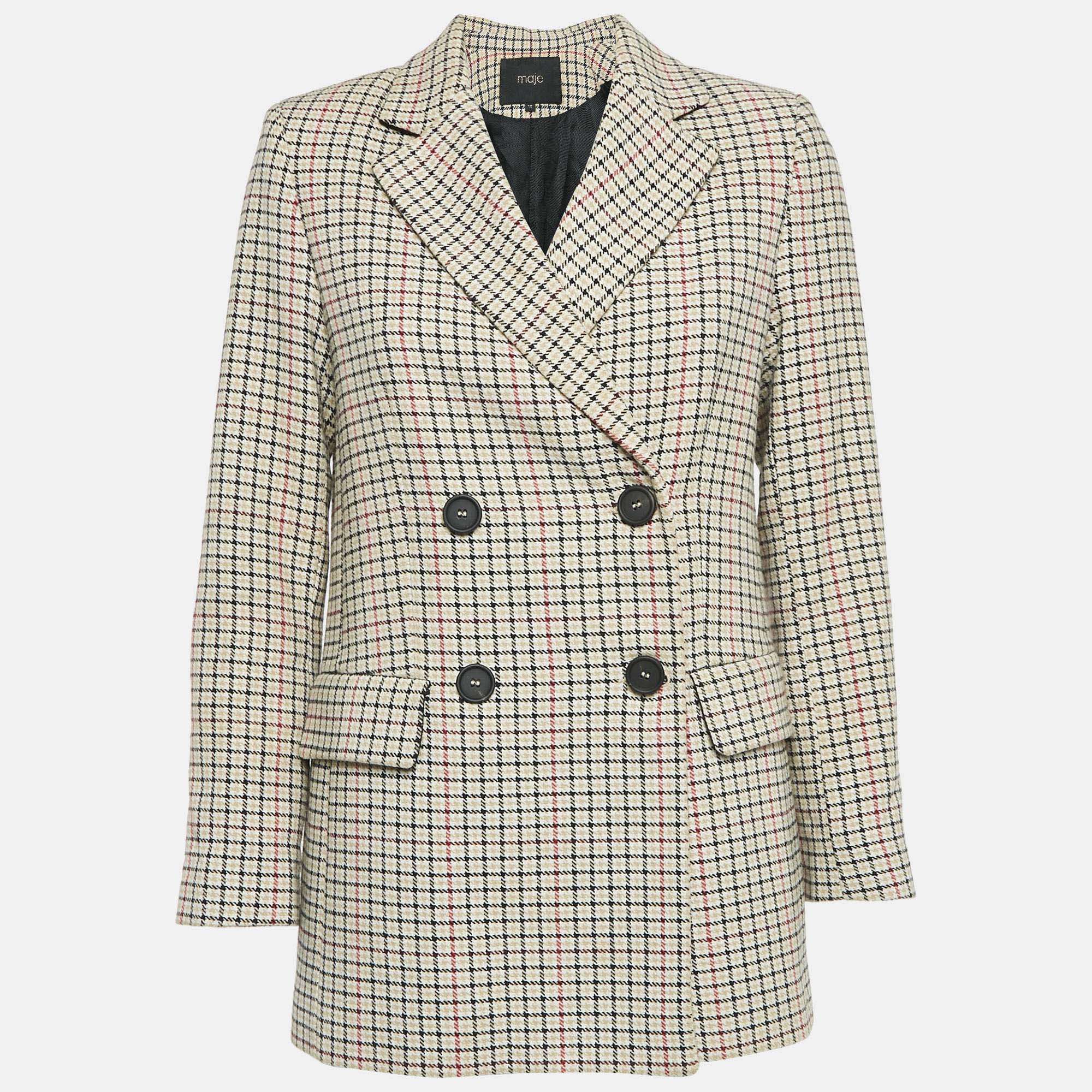 

Maje Beige Checks Cotton Double Breasted Jacket S