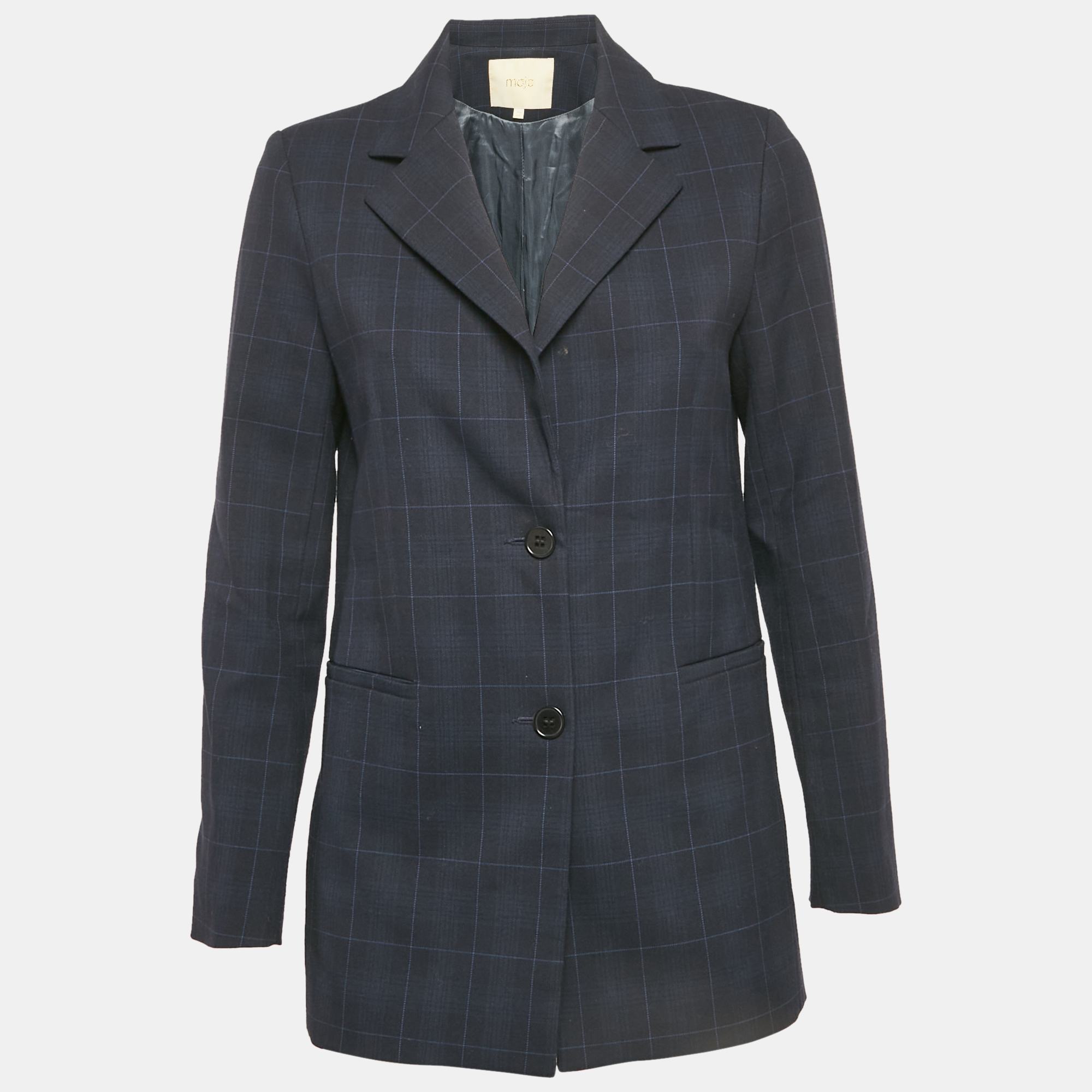 

Maje Navy Blue Checks Gabardine Blazer S