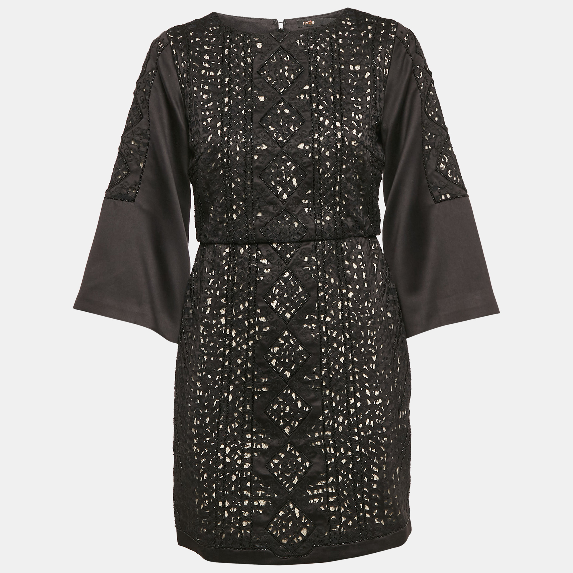 

Maje Black Embellished Satin Rebecca Mini Dress M