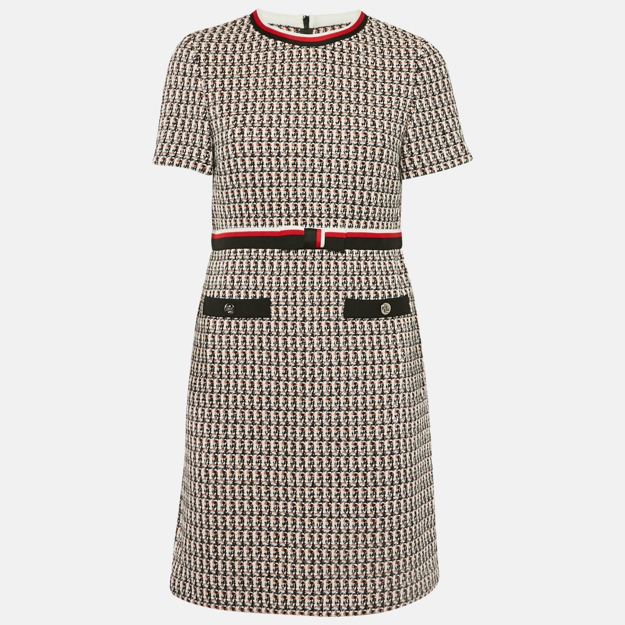 

Maje Black/Red Lurex Tweed Bow Belted Rivi Mini Dress M