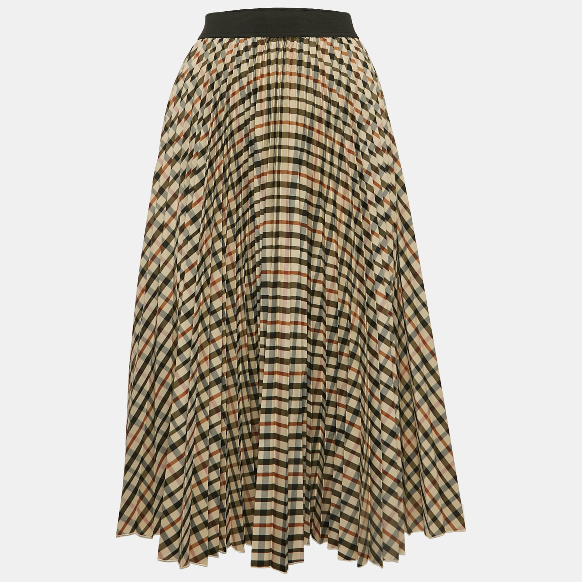 

Maje Beige Checks Crepe Plisse Midi Skirt M