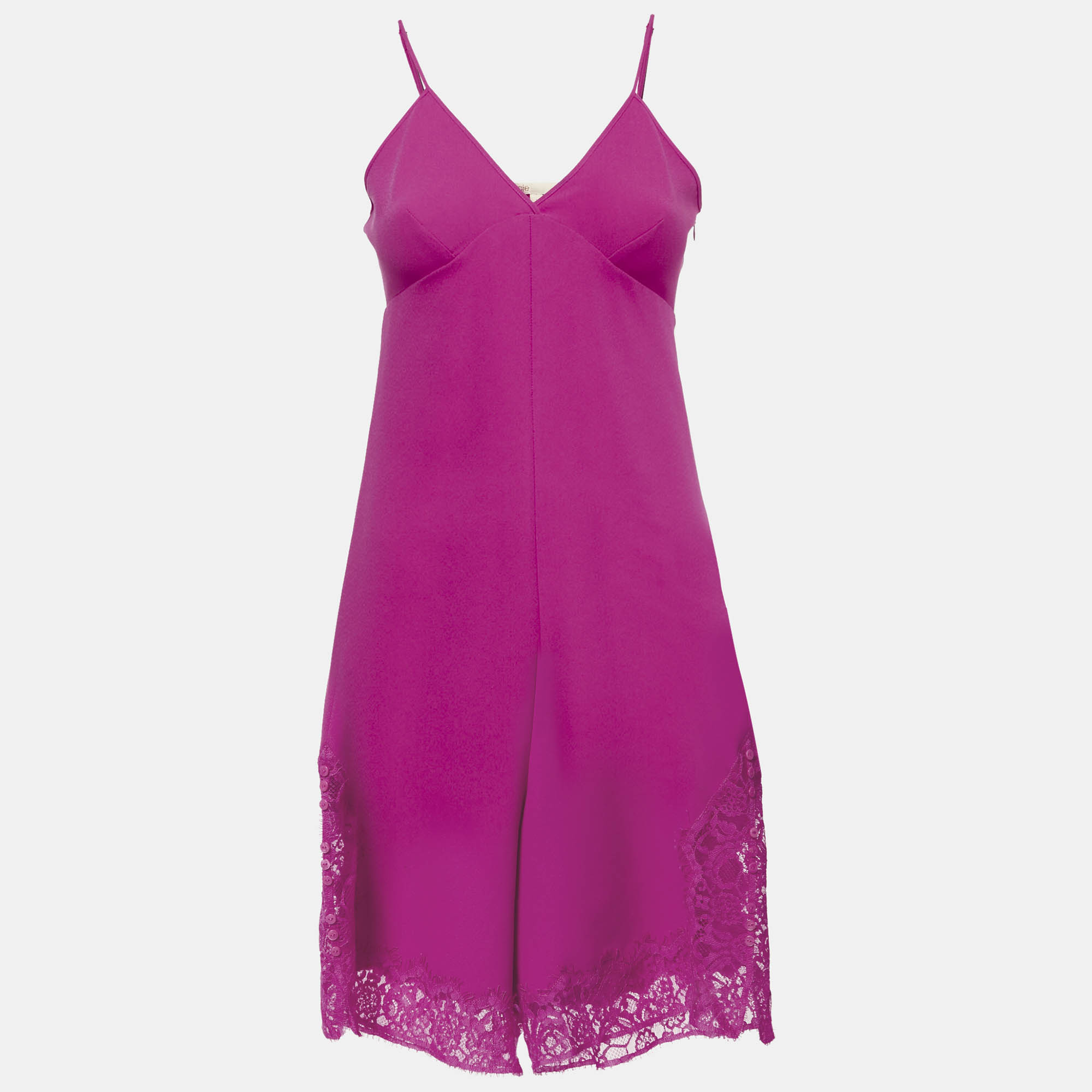 

Maje Pink Crepe Lace Trimmed Playsuit S