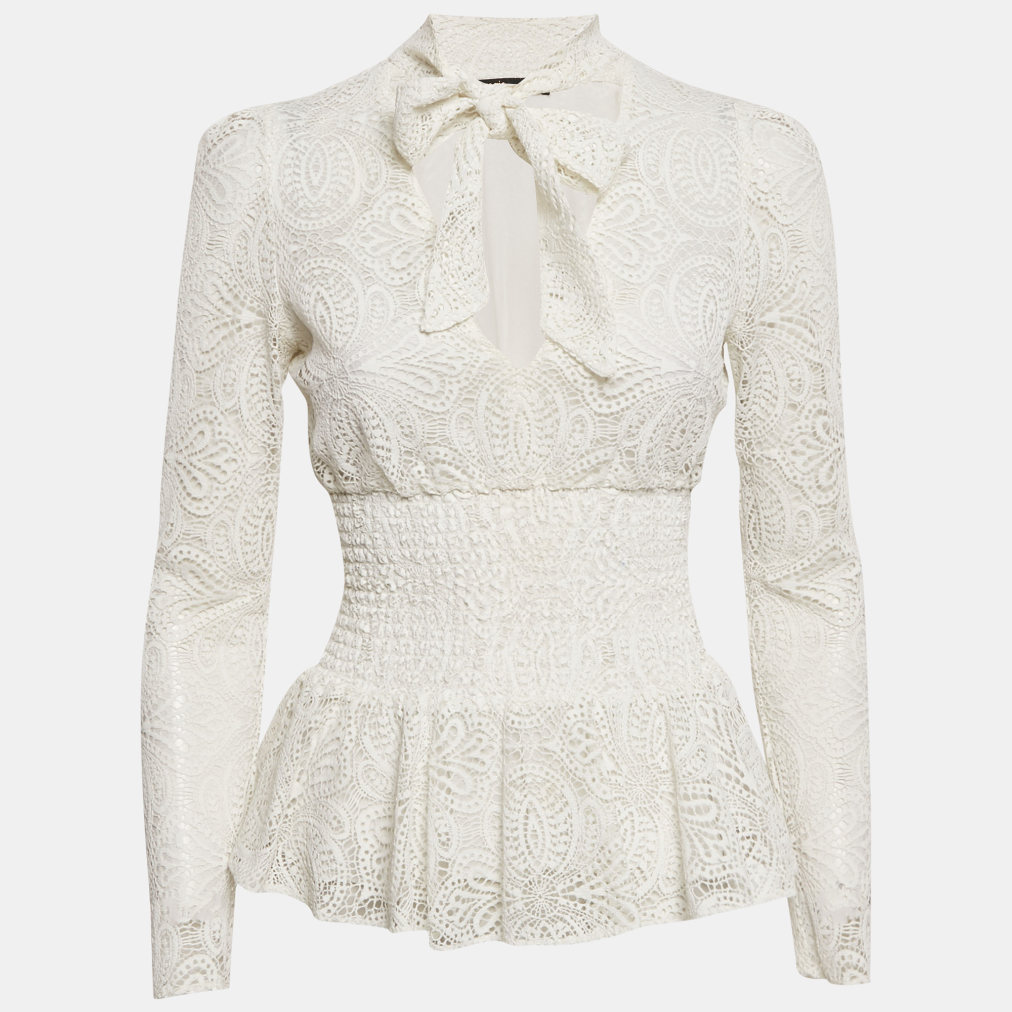 

Maje White Lace Smocked Tie-Up Detail Lituane Top S