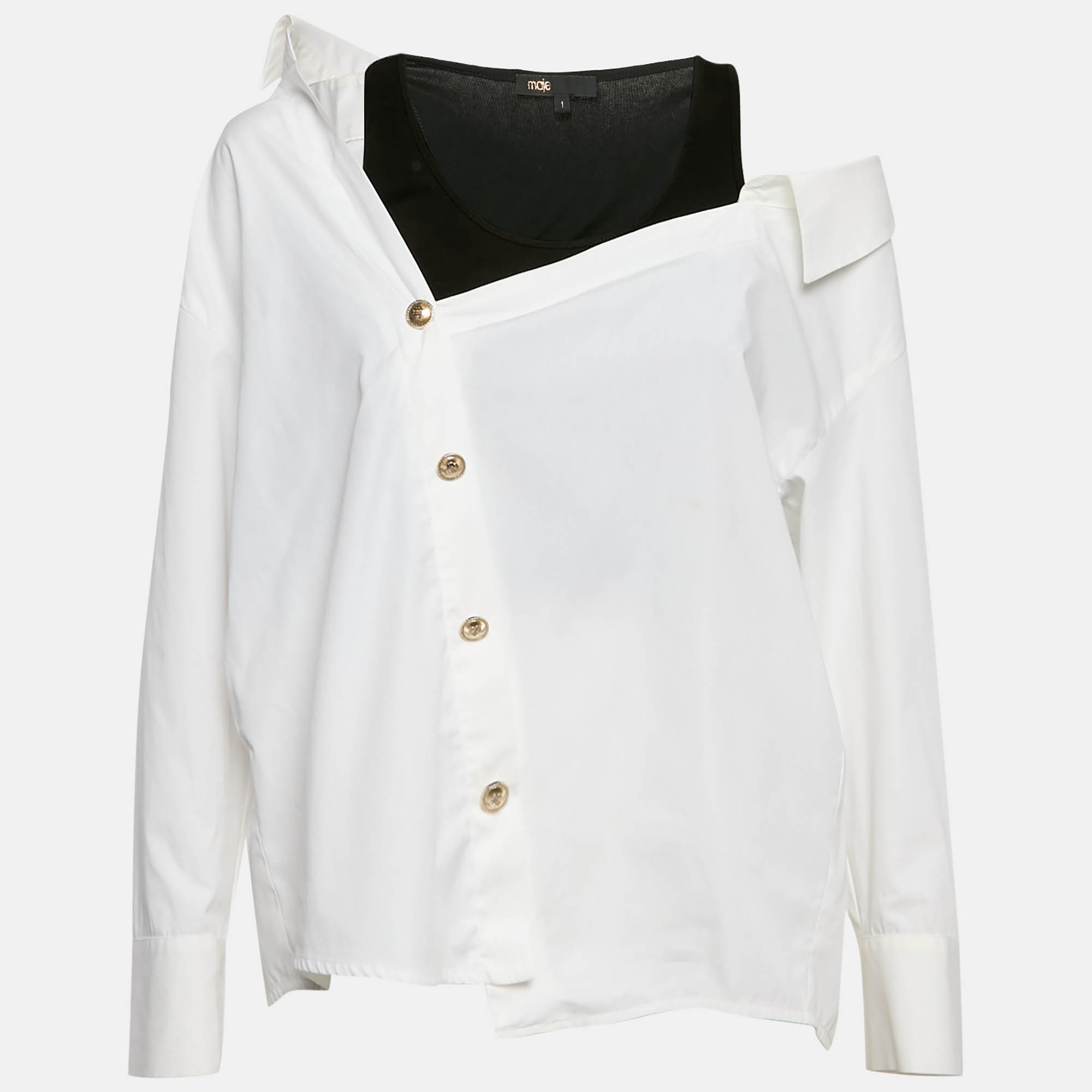 

Maje White Cotton Liamicia Asymmetric Trompe L'Oeil Shirt S