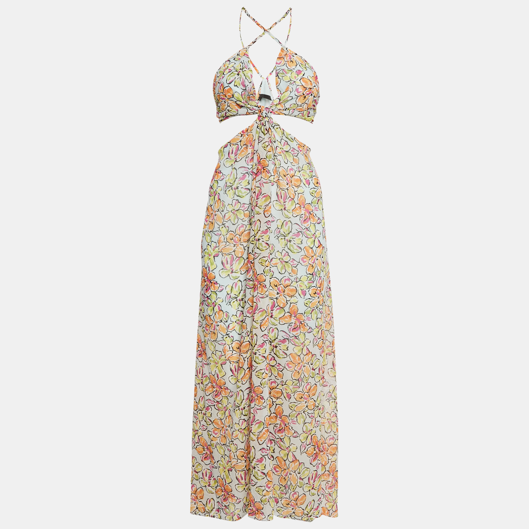 

Maje Multicolor Floral Print Crepe Cut-Out Maxi Dress XL