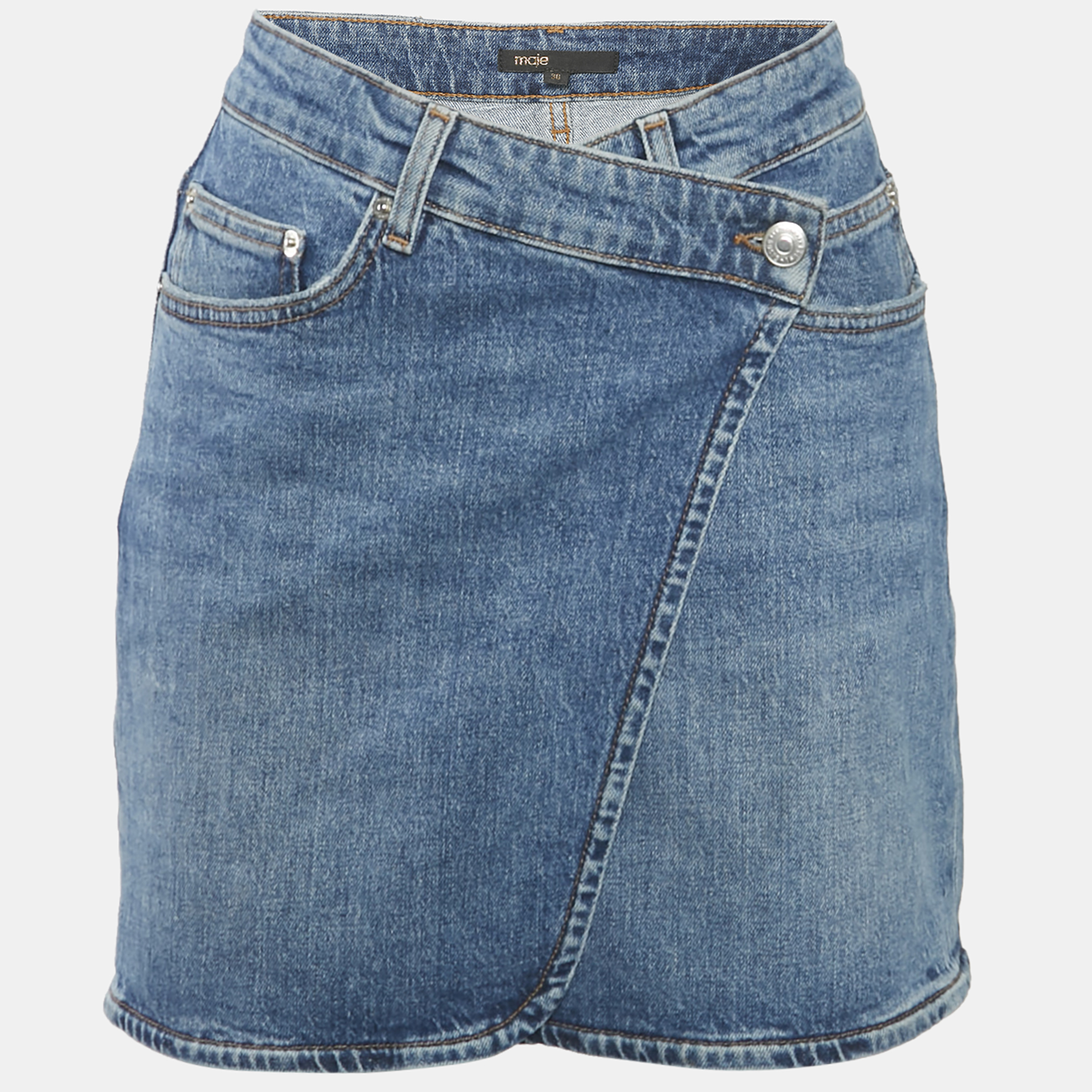 

Maje Blue Denim Wrap Skirt S Waist 28"