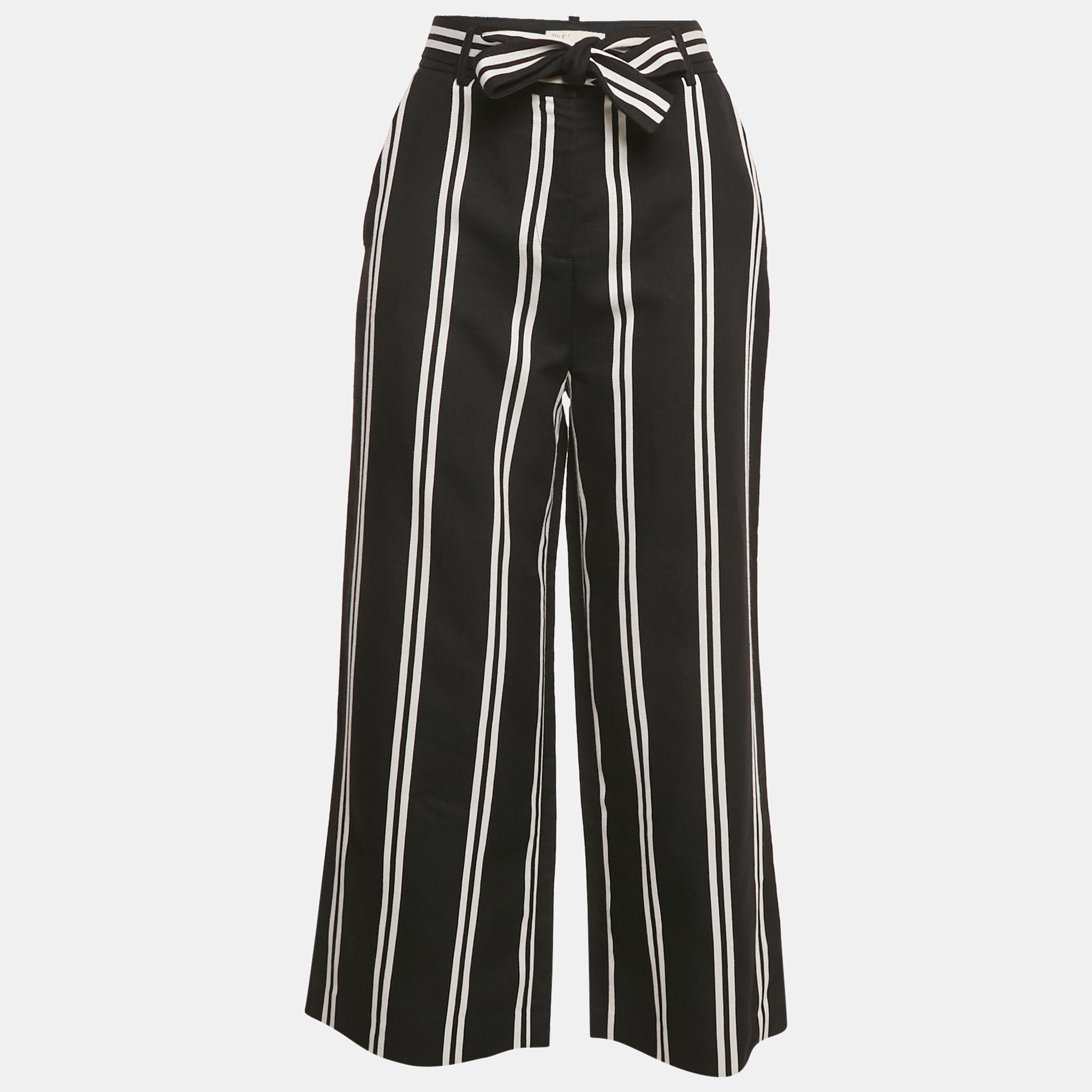 

Maje Black Striped Gabardine Belted Wide-Leg Pants S