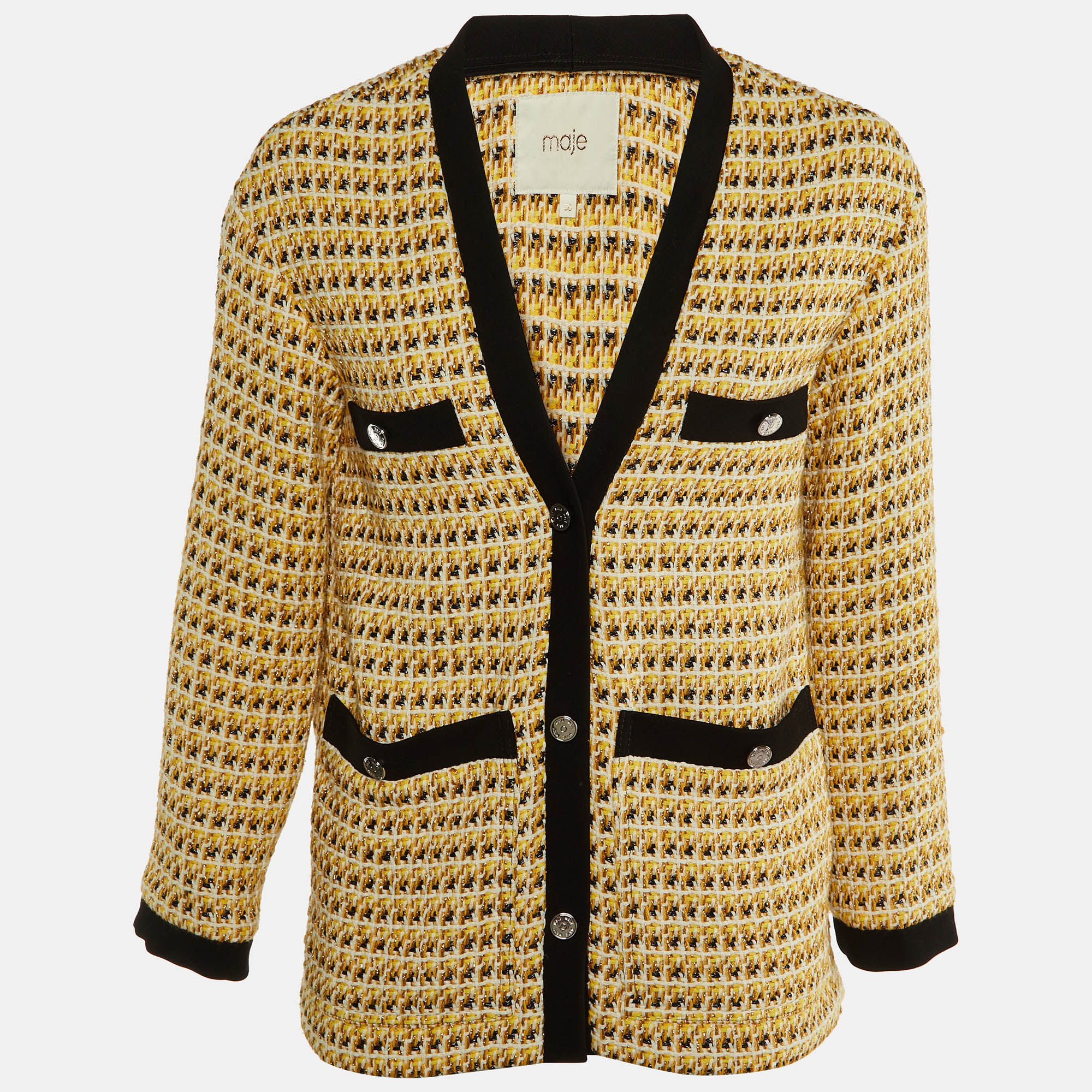 

Maje Yellow Lurex Tweed Button Front Jacket S