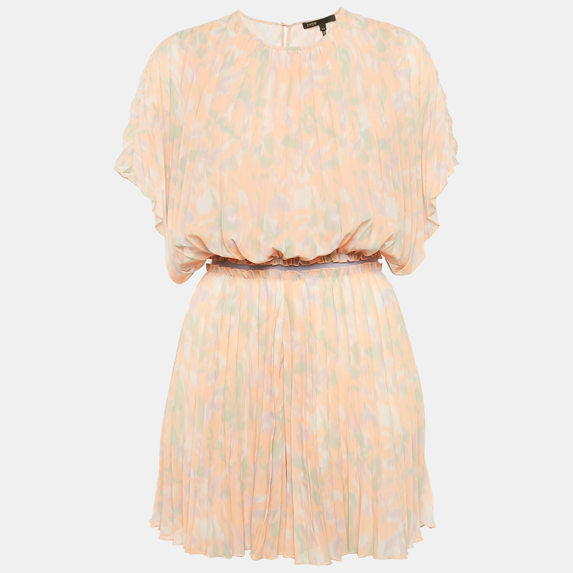 

Maje Peach Abstract Print Chiffon Plissé Playsuit L, Pink