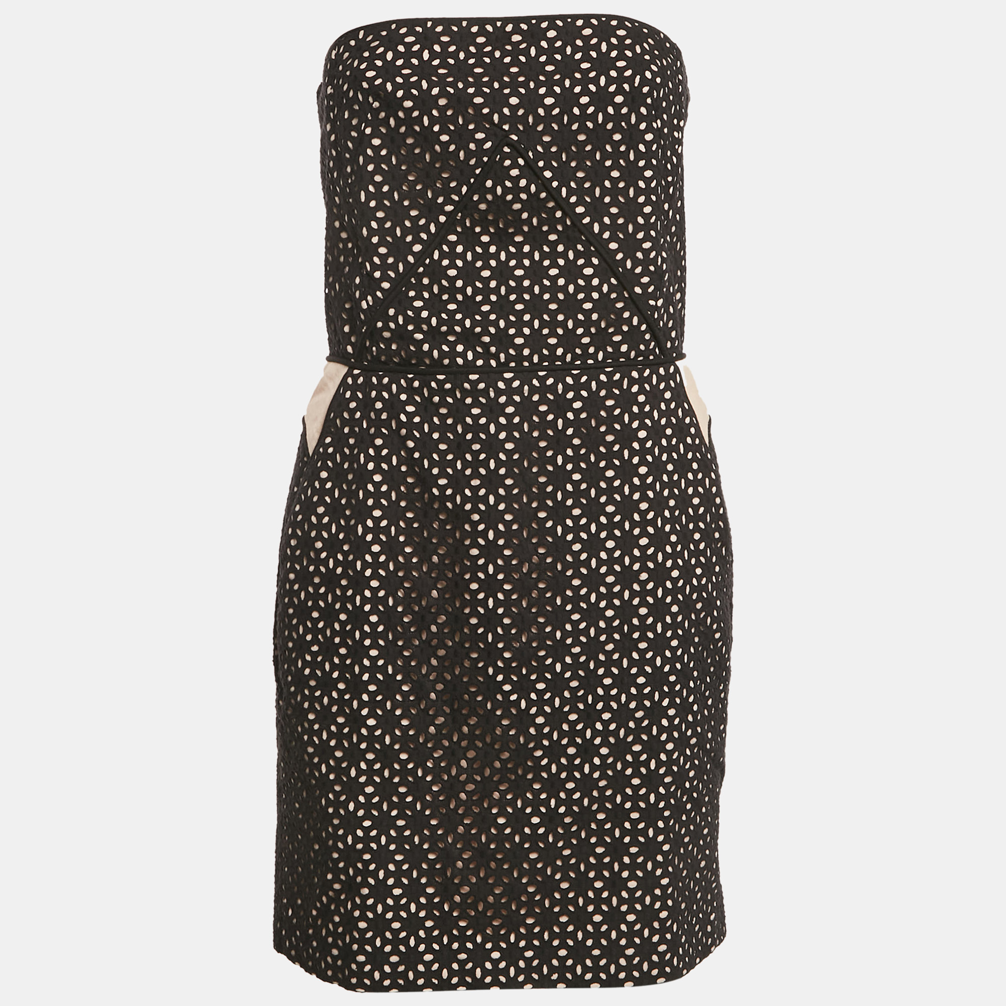 

Maje Black Broderie Anglaise Cotton Strapless Mini Dress L