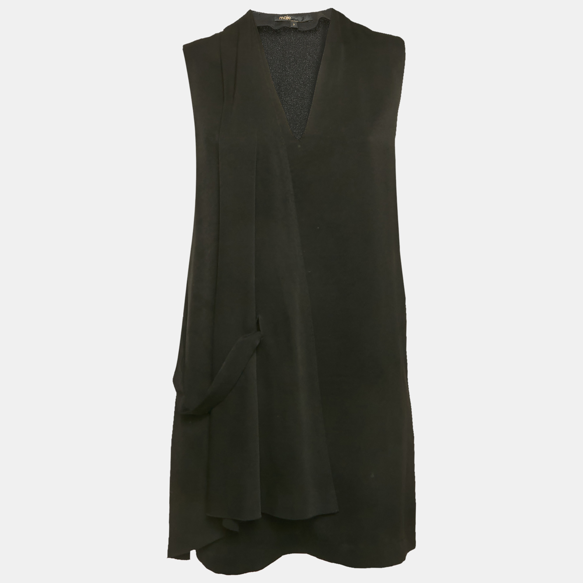 

Maje Black Crepe Draped Mini Dress L
