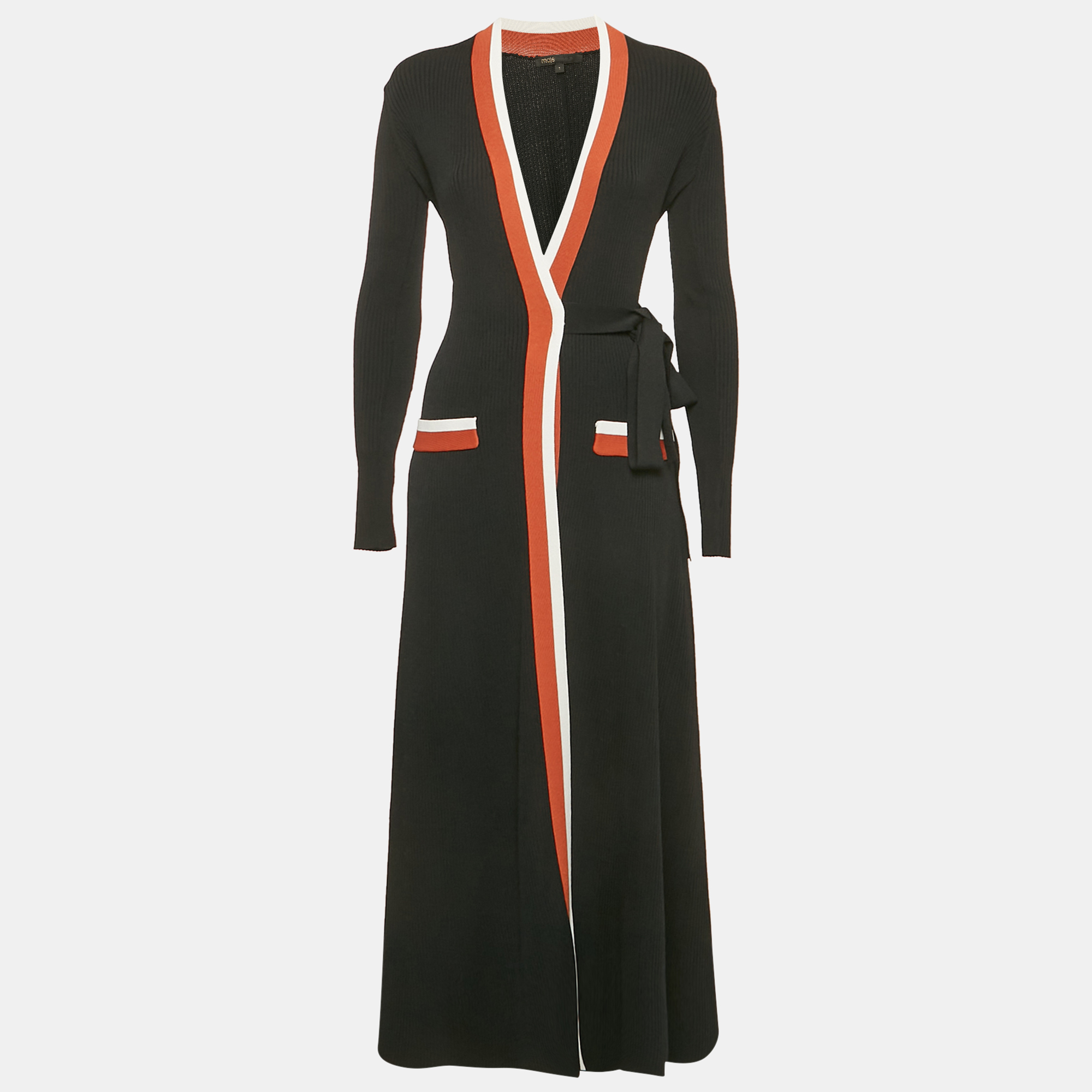 

Maje Black Knit Belted Long Cardigan S