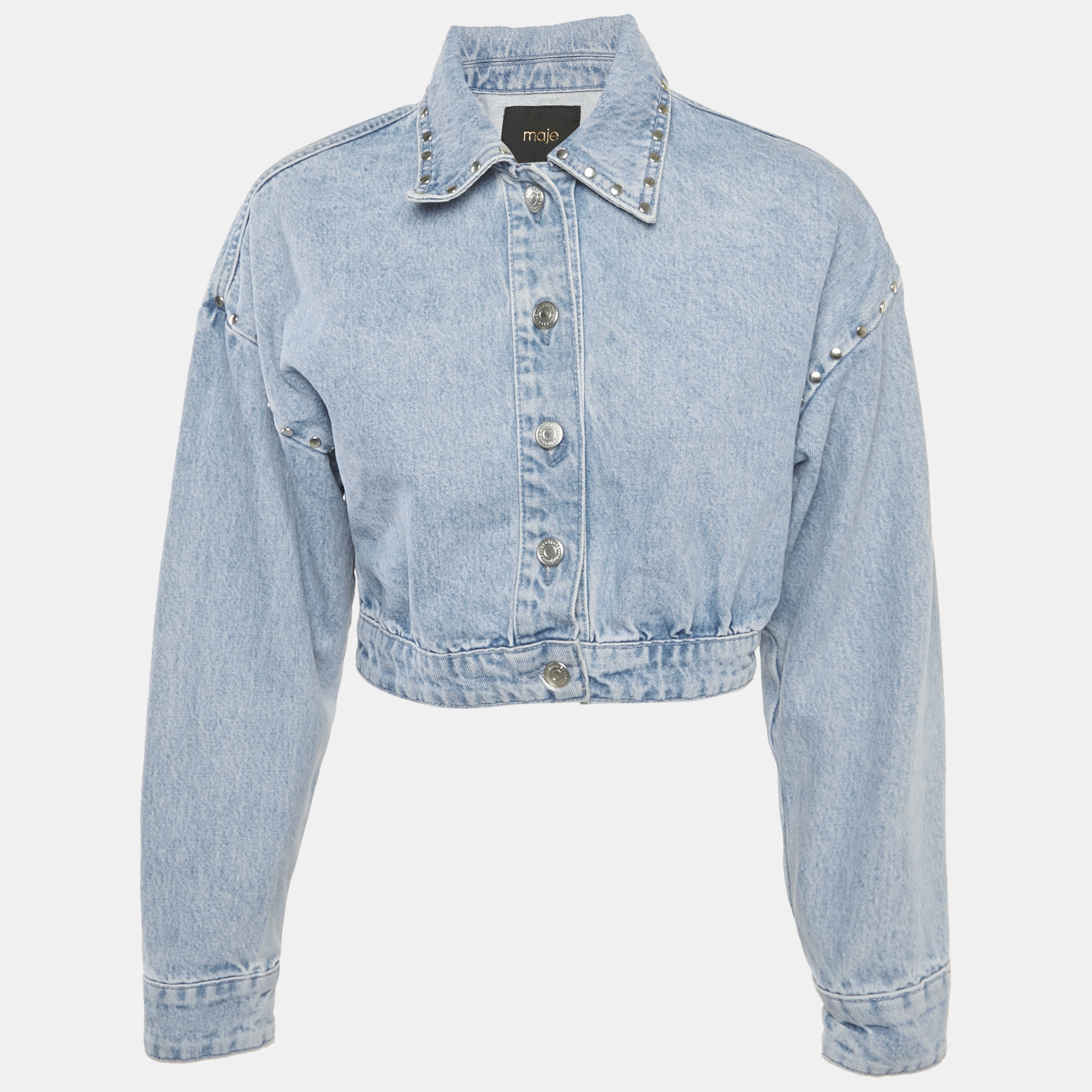

Maje Light Blue Denim Studded Crop Jacket XS