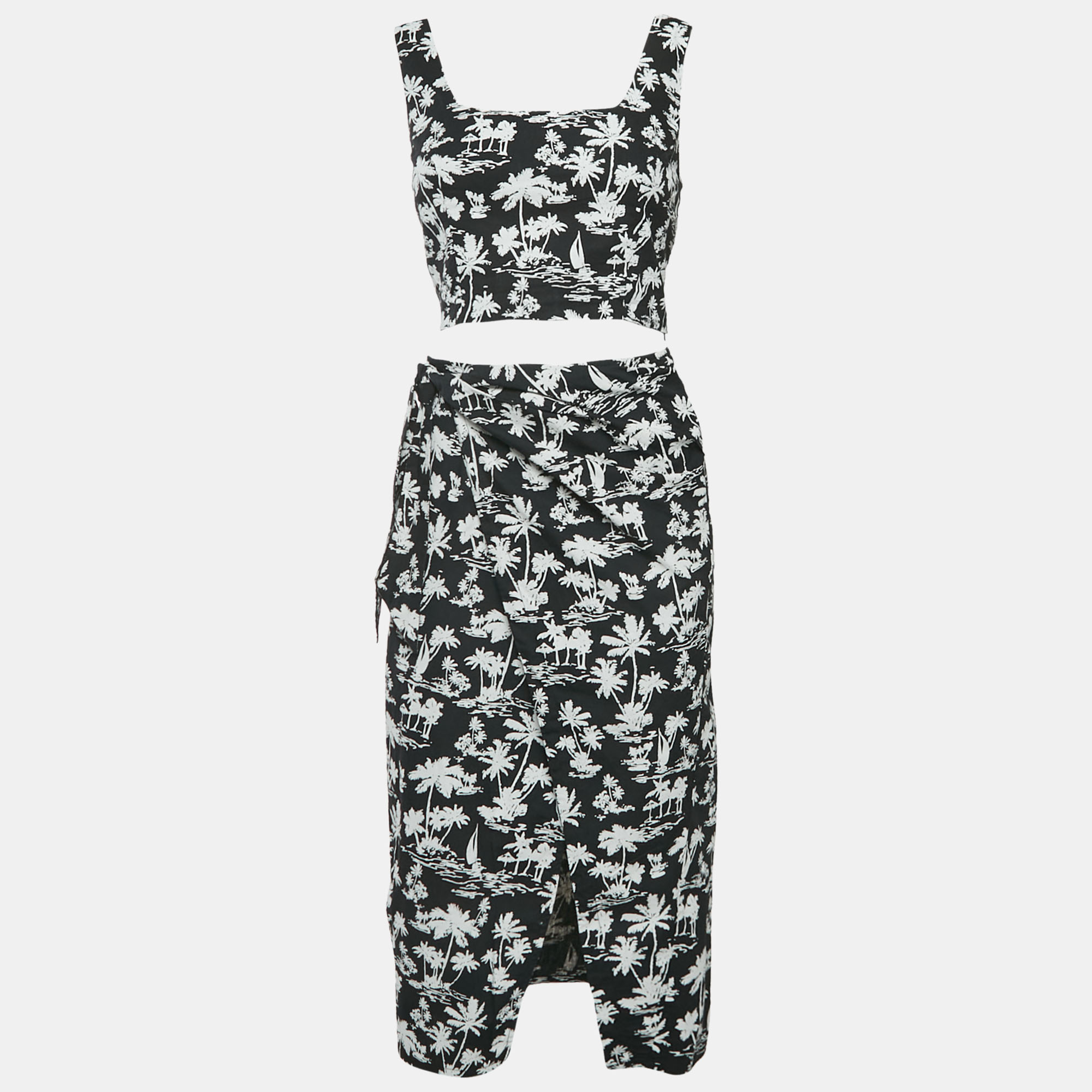 

Maje Black Printed Cotton Top and Wrap Skirt Set M/S