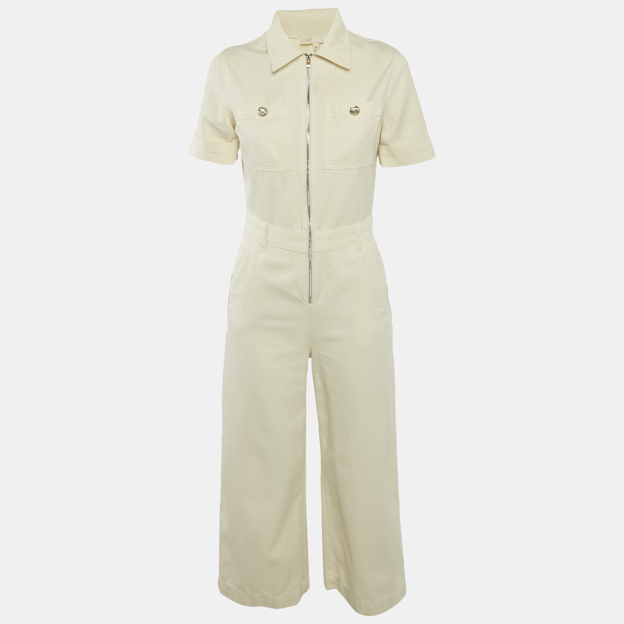 

Maje Off-White Cotton Drill Zip-Up Jumpsuit S