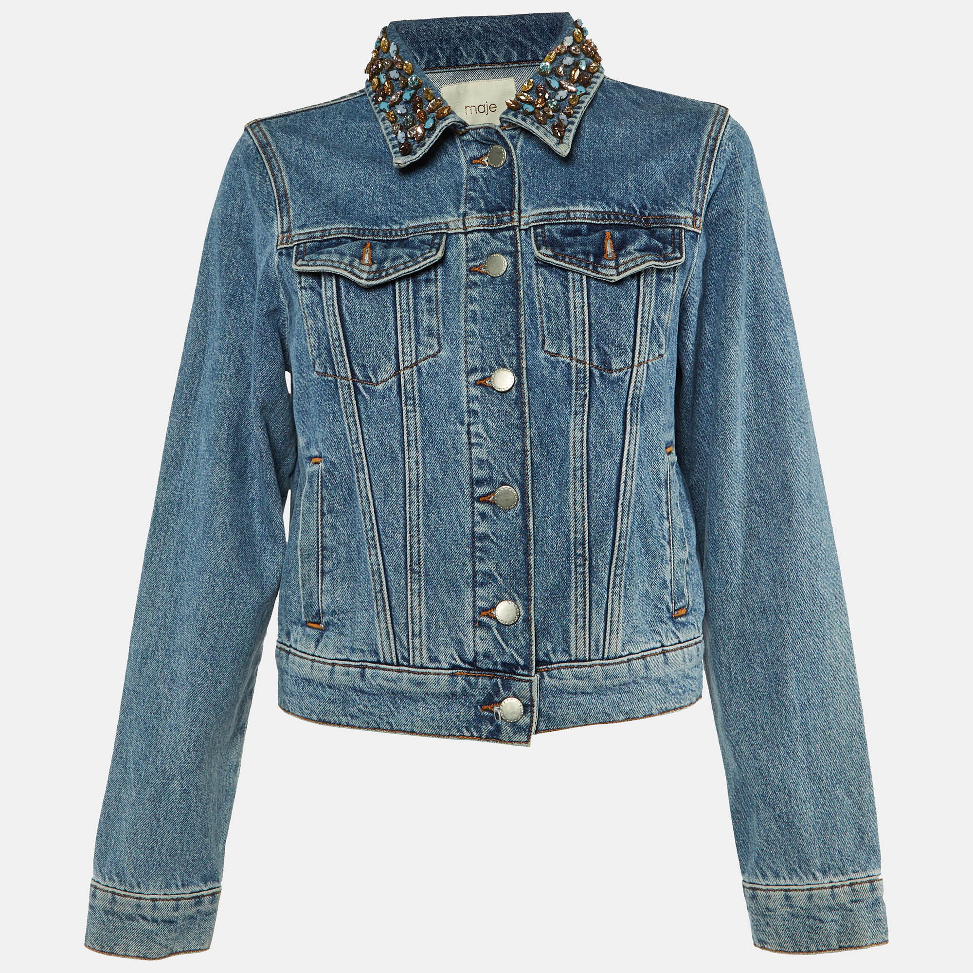 

Maje Blue Denim Embellished Jacket M