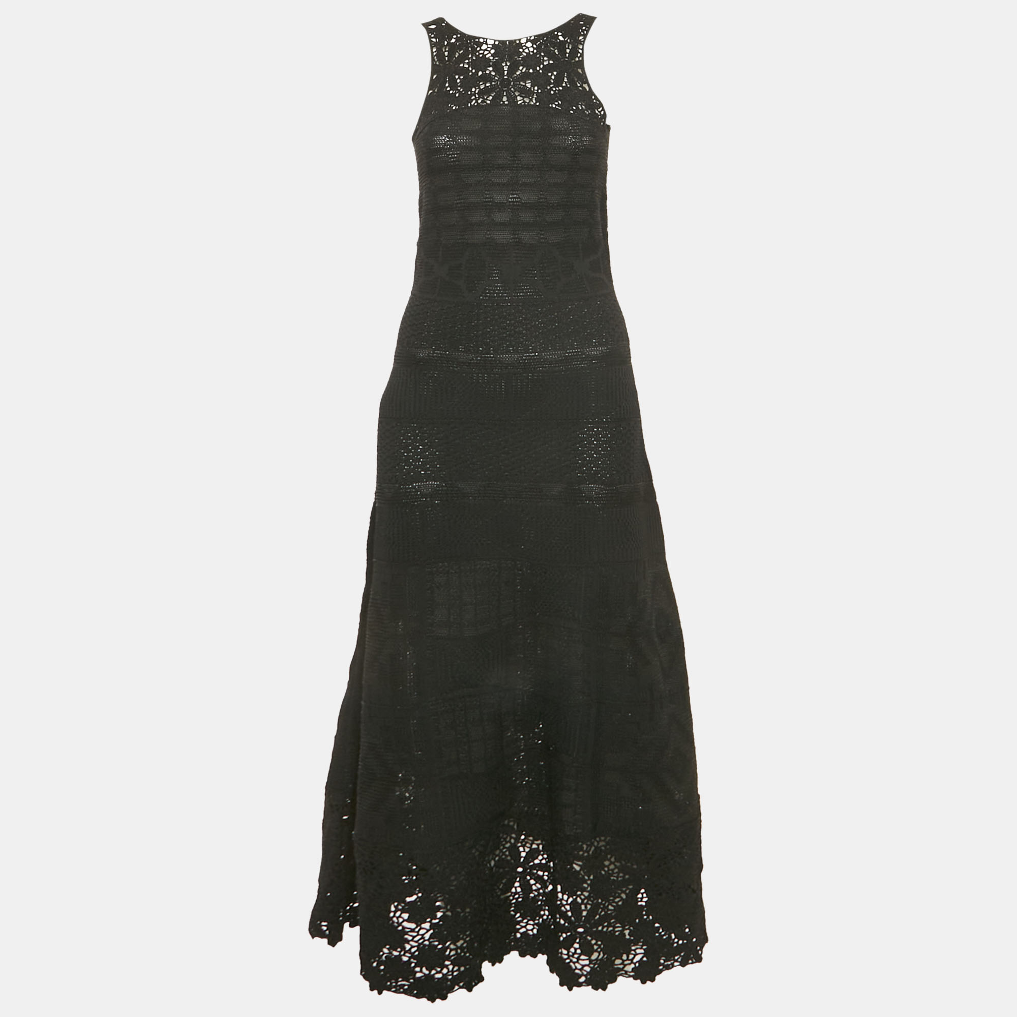 

Maje Black Patterned Knit Sleeveless Long Dress S