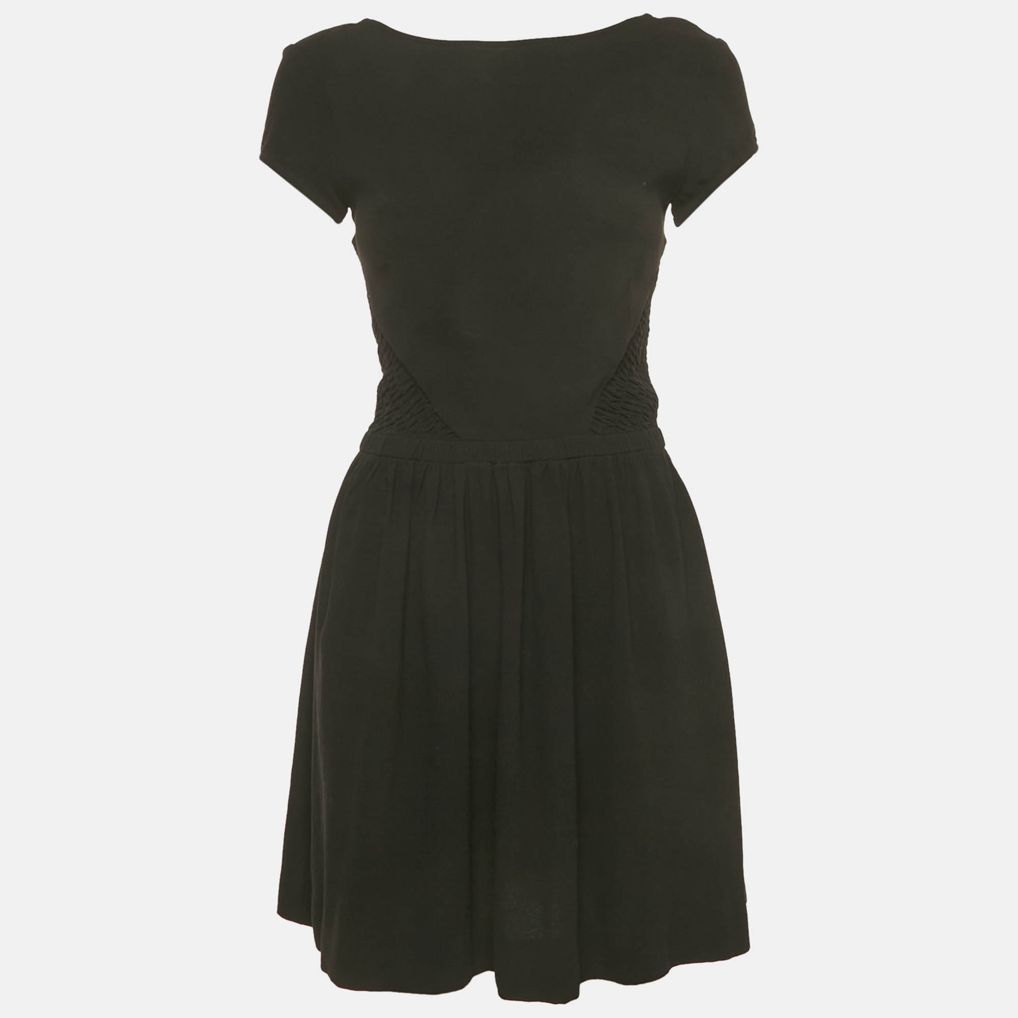 

Maje Black Crepe Smocked Mini Dress M