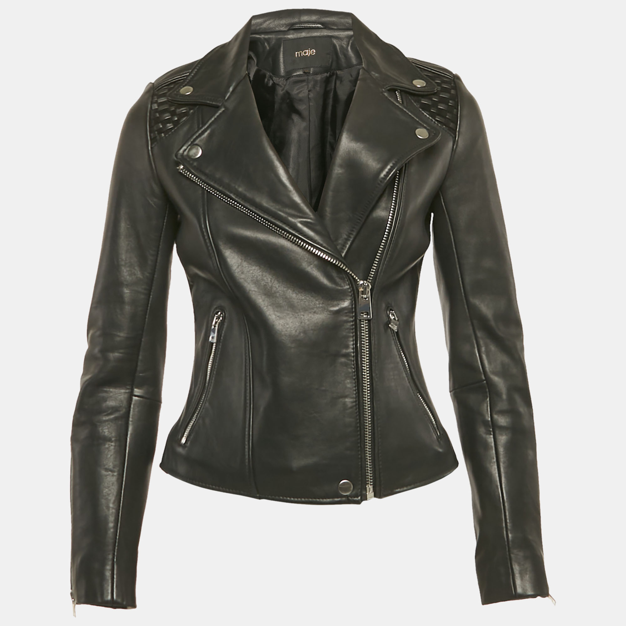 Pre-owned Maje Black Leather Biker Jacket S