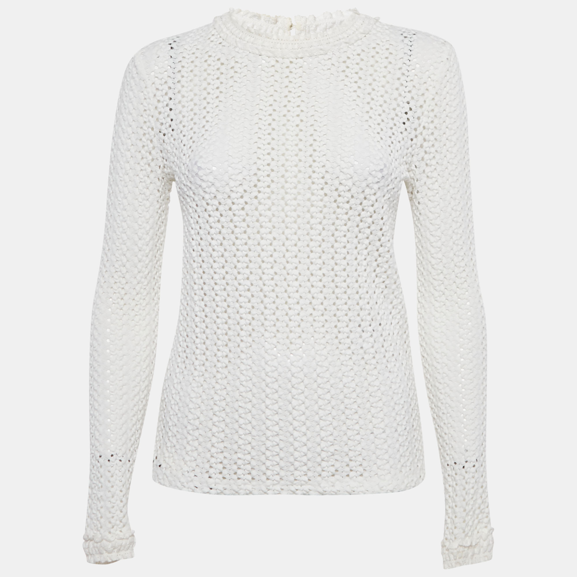 

Maje White Textured Crochet Long Top S