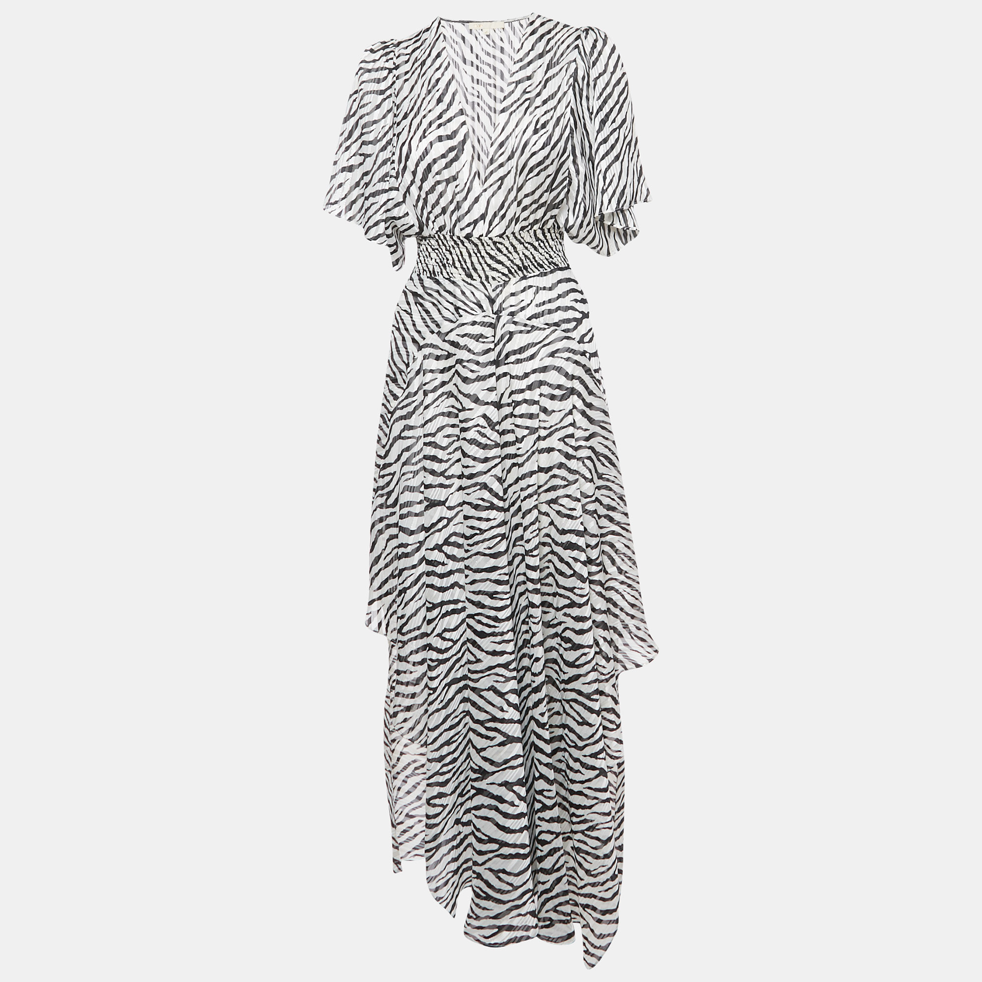 Pre-owned Maje Monochrome Animal Print Lurex Crepe Maxi Dress M In Black
