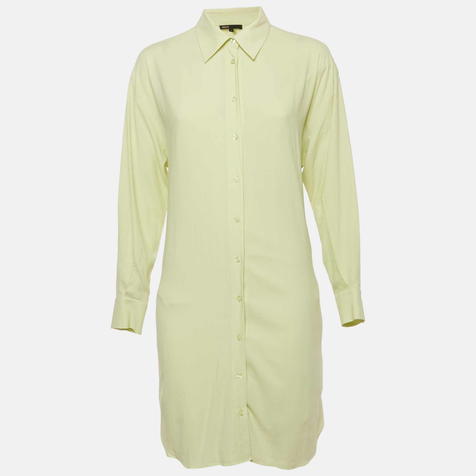 Pre-owned Maje Lime Green Crepe Button Front Layered Mini Dress S
