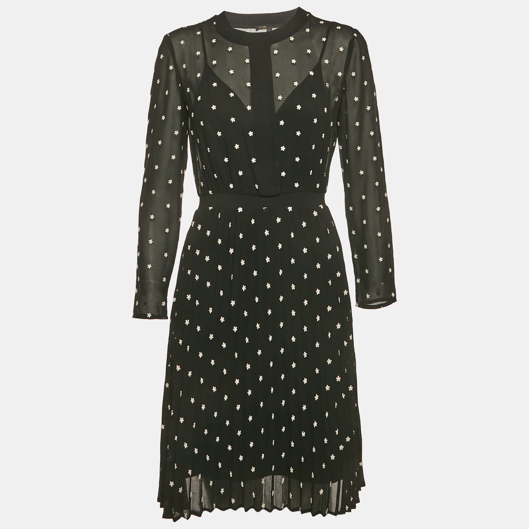 

Maje Black Floral Embroidered Chiffon Short Dress M
