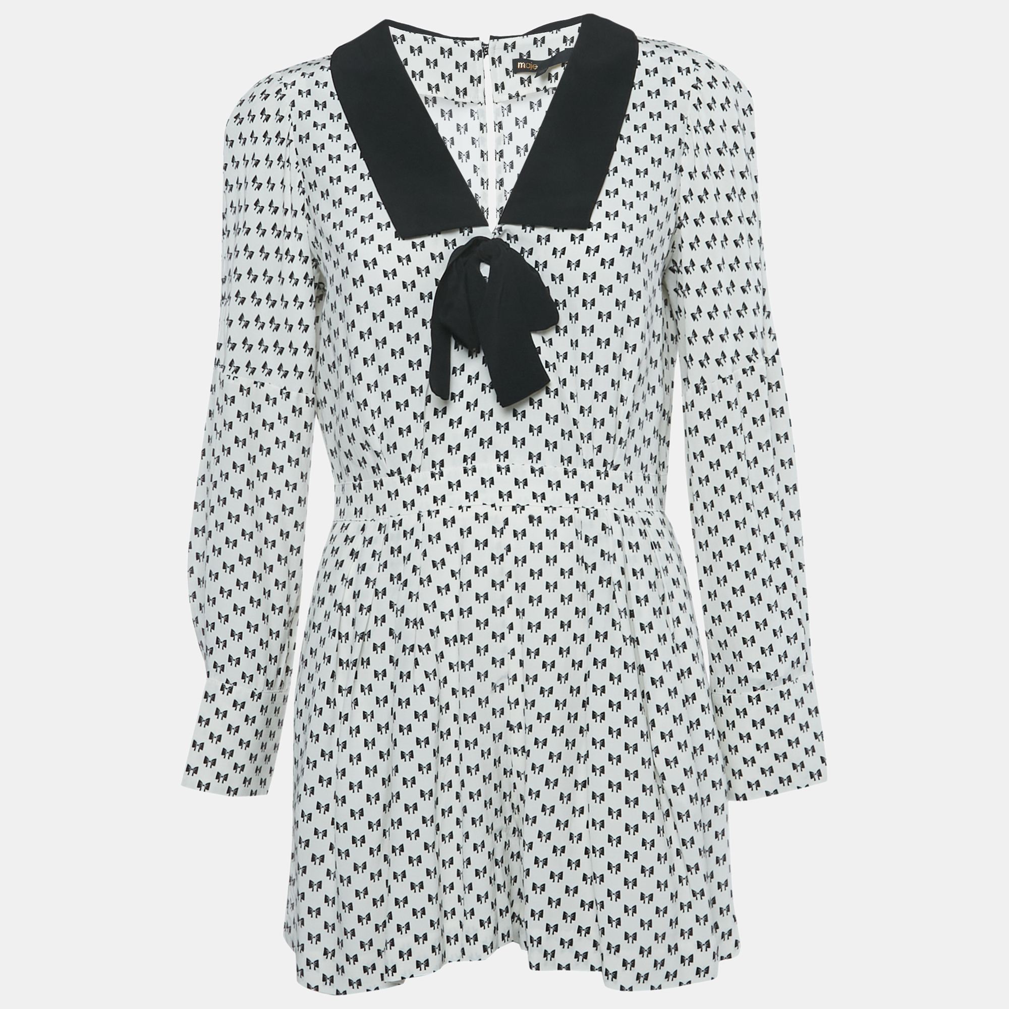 

Maje White Bow Print Crepe Playsuit M