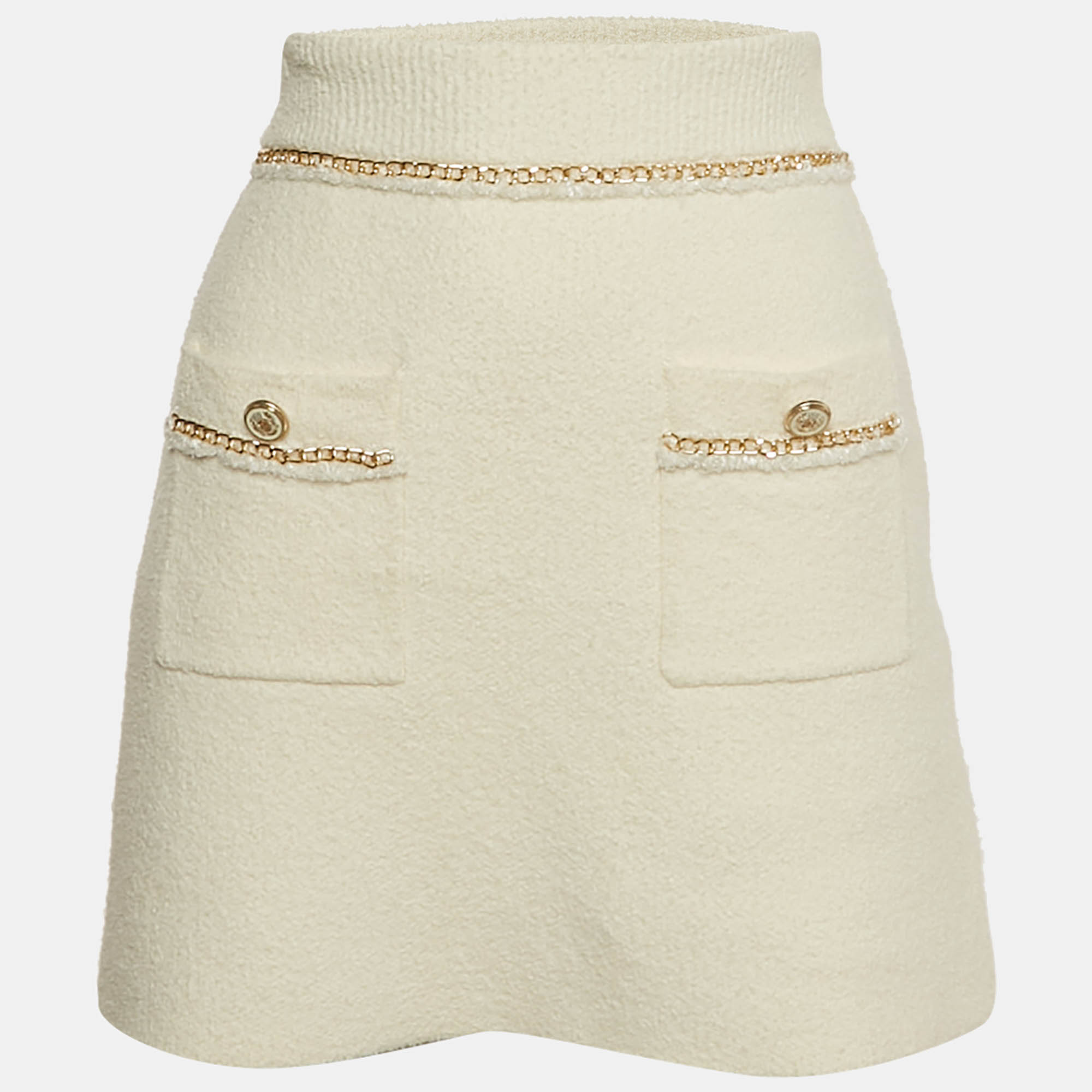 

Maje White Tweed Knit Chain Detail Mini Skirt S