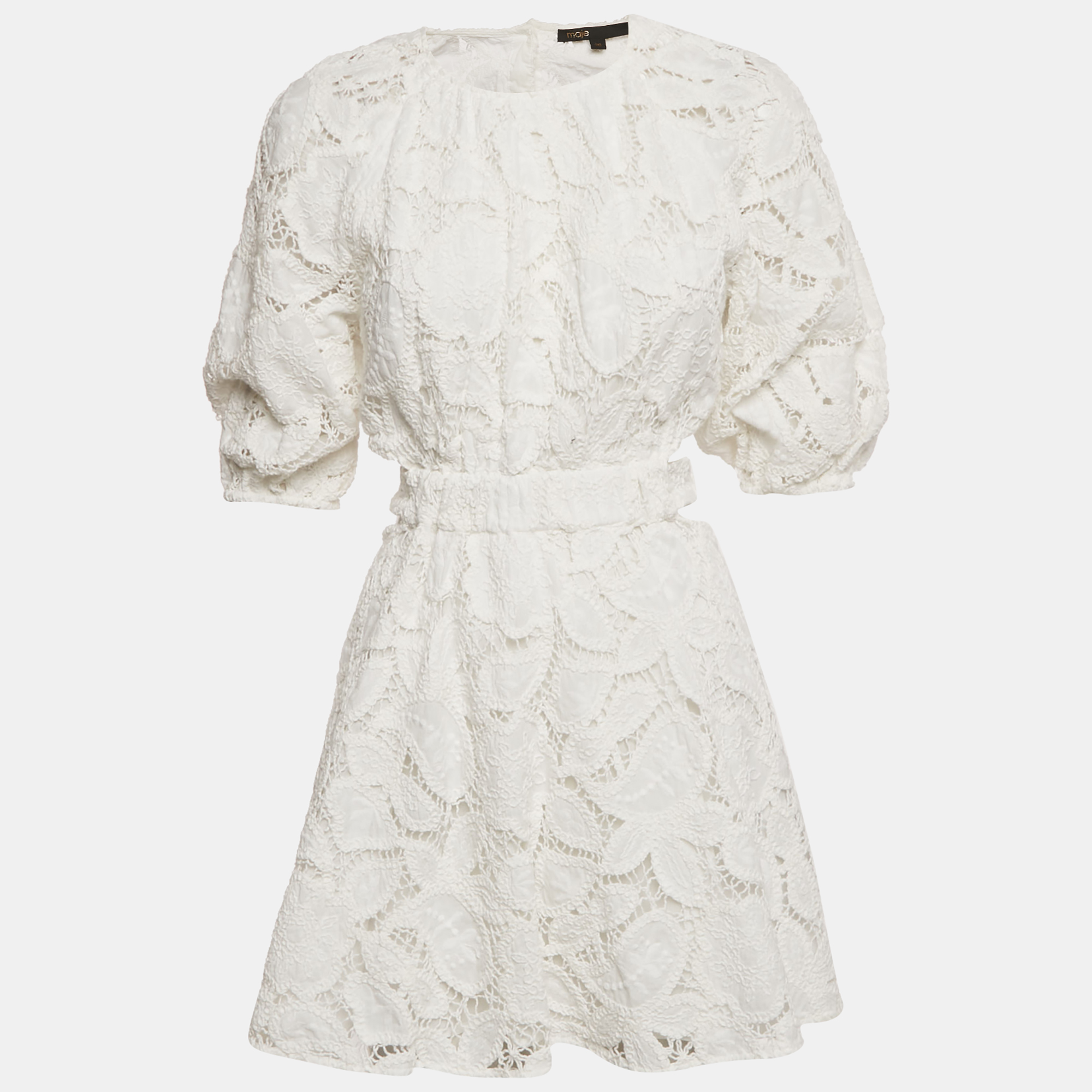 Pre-owned Maje White Lace Cut-out Mini Dress S