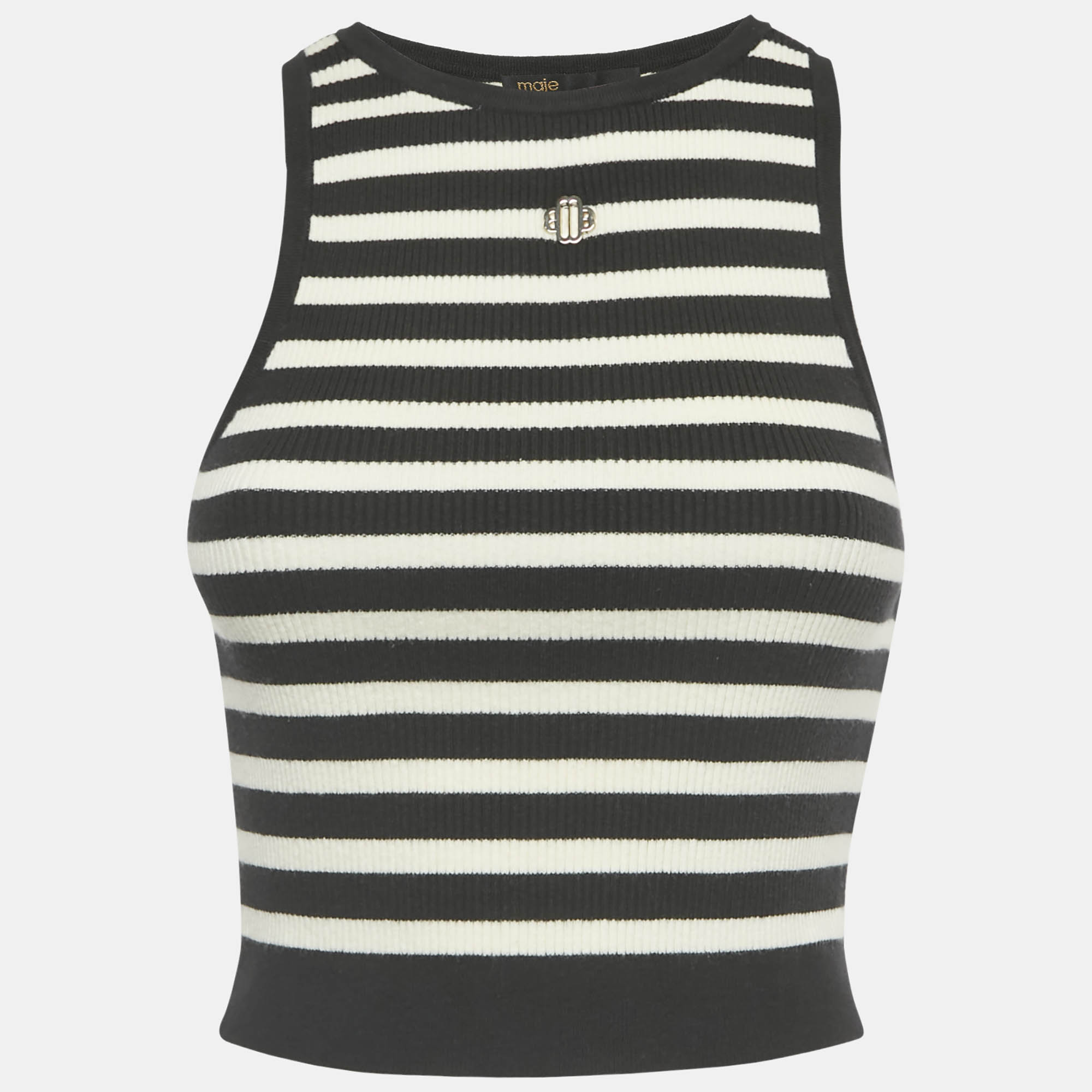 Pre-owned Maje Black/white Striped Rib Knit Tank Top S