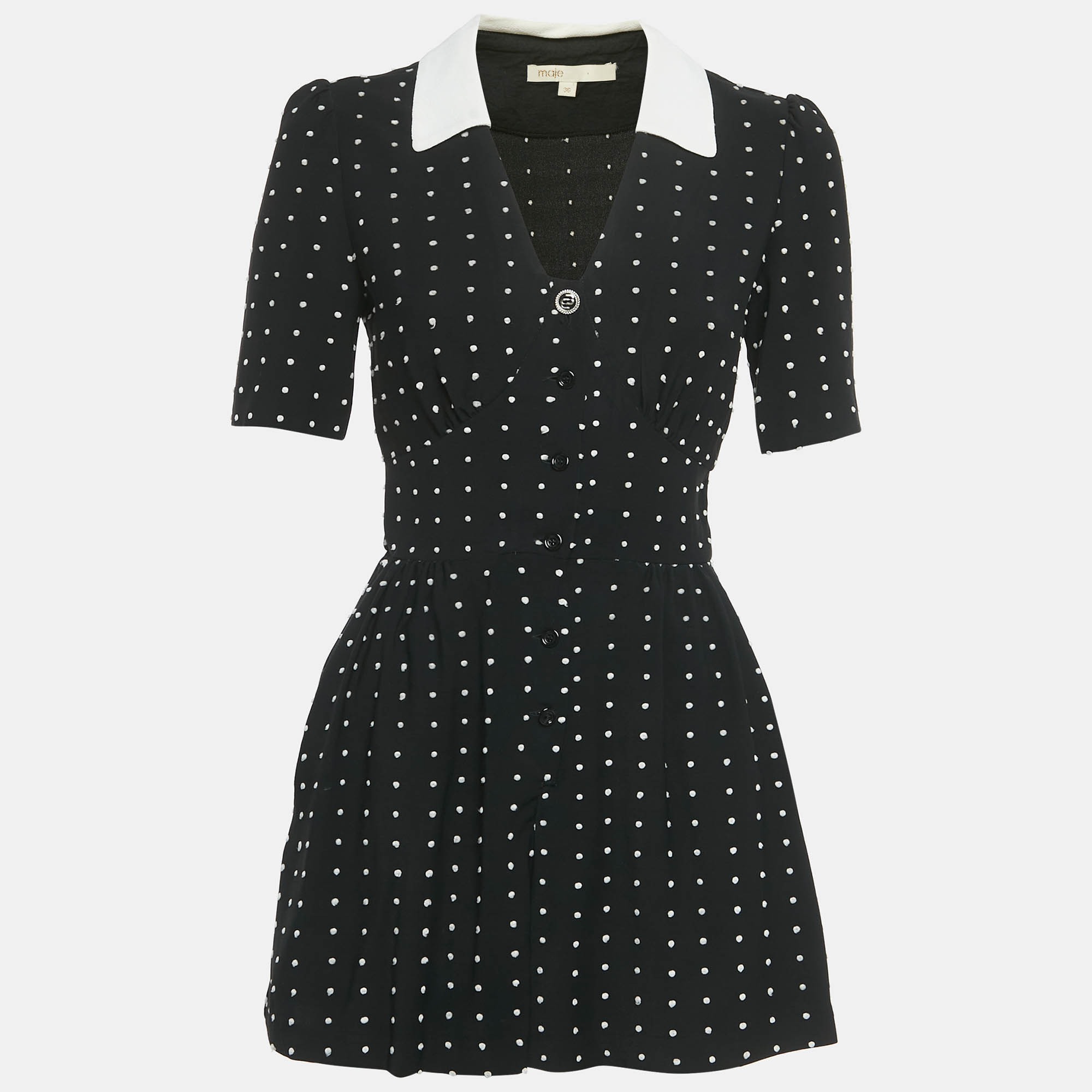 Pre-owned Maje Black Polka Dot Crepe Irandi Playsuit S