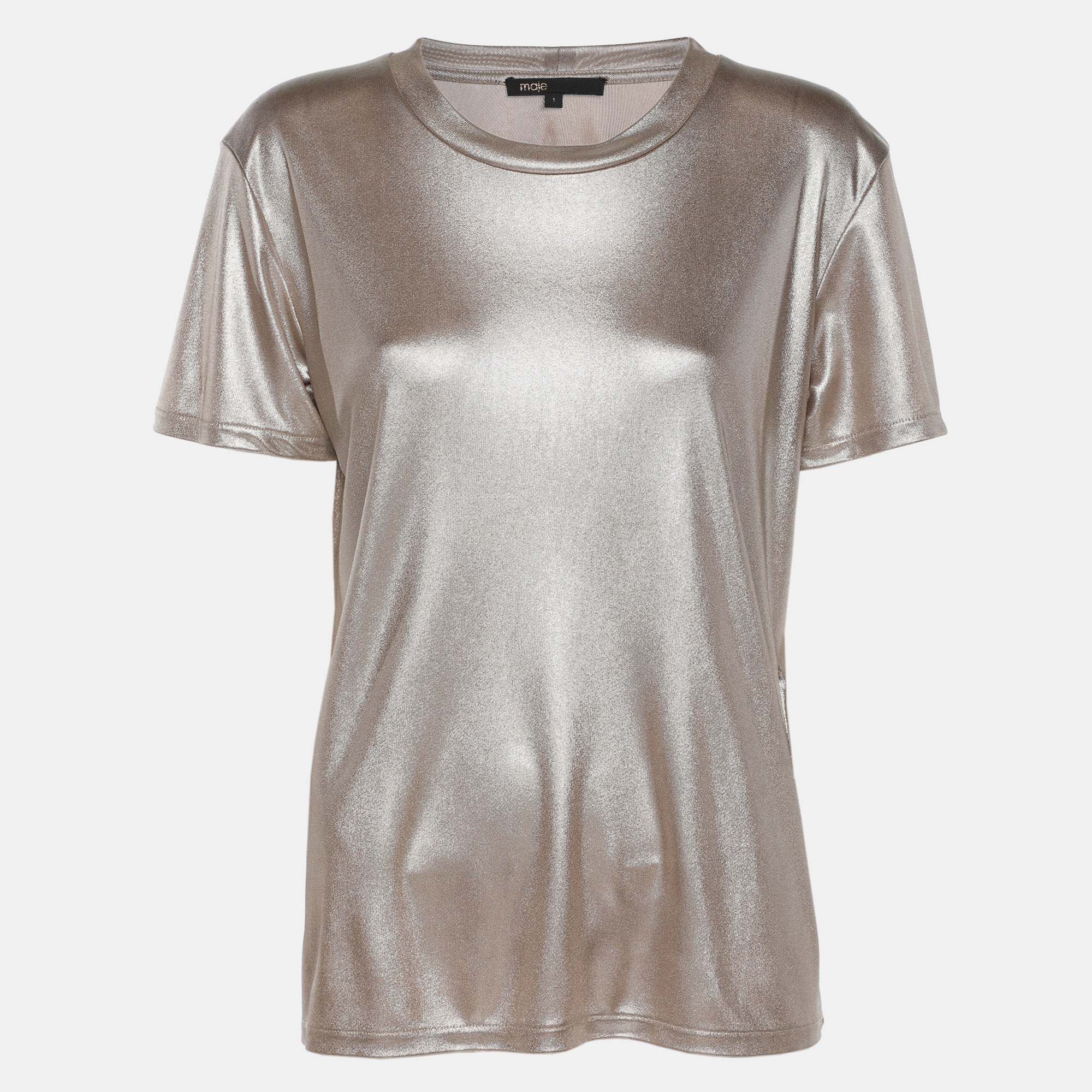 Pre-owned Maje Metallic Beige Stretch Knit T-shirt S In Silver