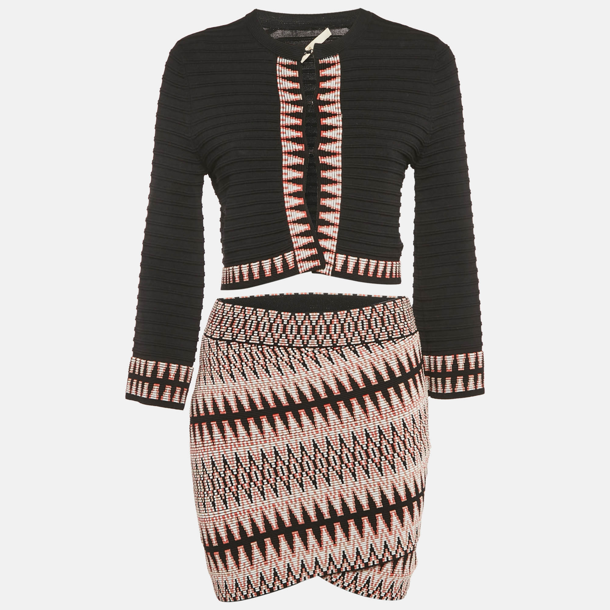 Pre-owned Maje Black Patterned Knit Top &skirt Set S/m