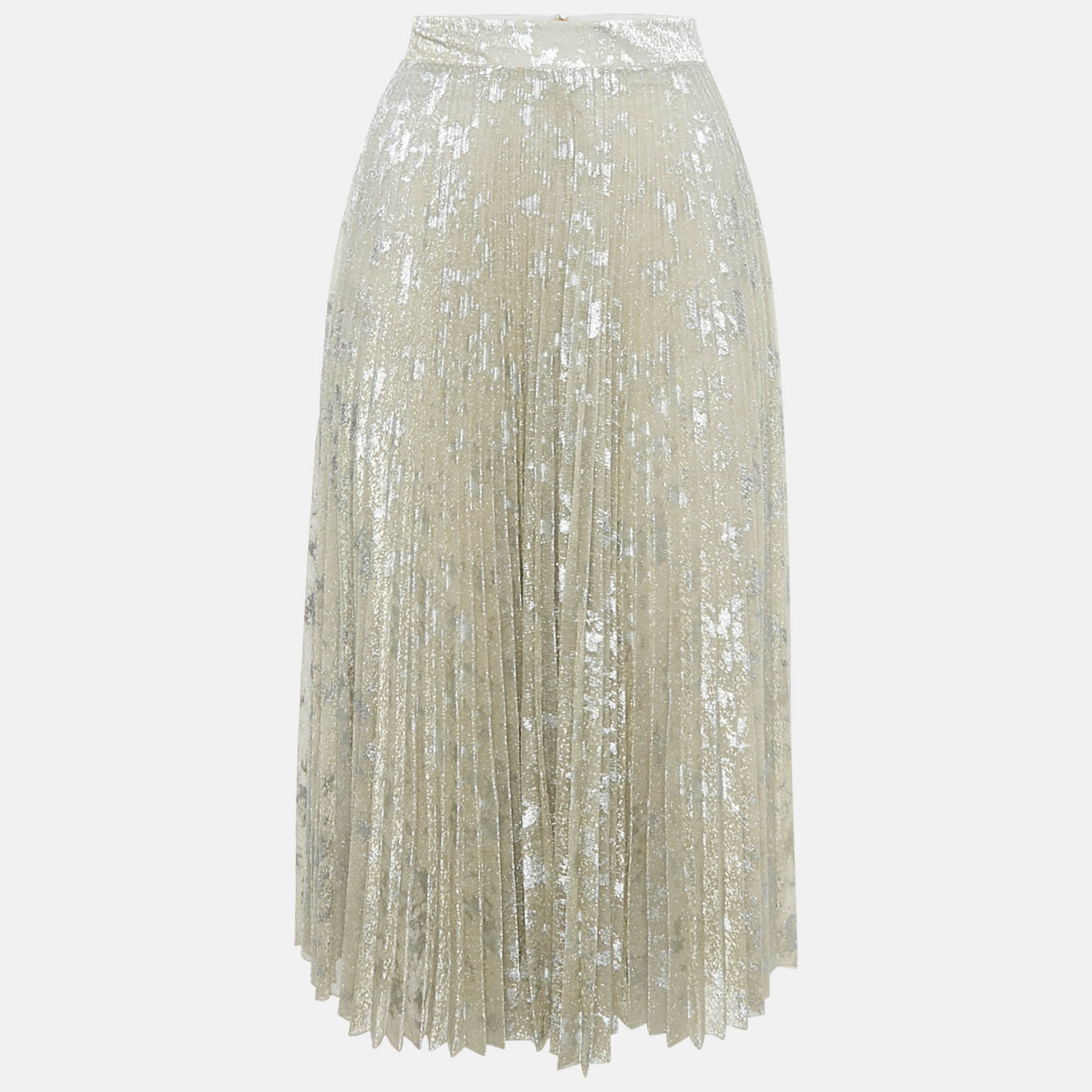Pre-owned Blumarine Silver Lurex Knit Pleated Midi Skirt S