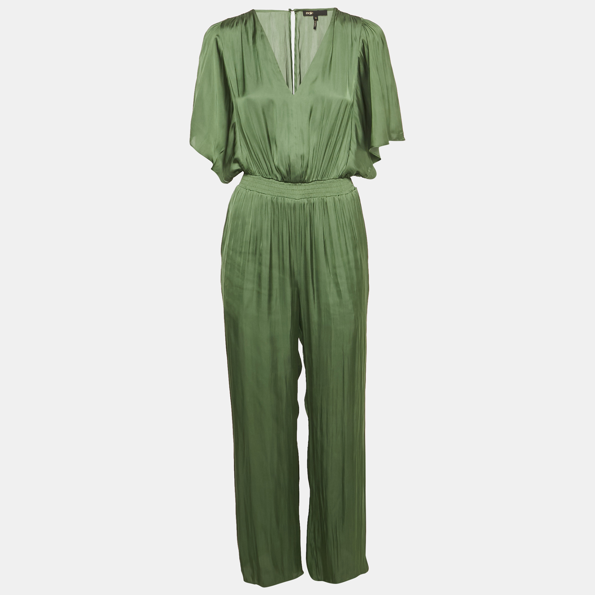Pre-owned Maje Green Satin Fluid Jumpsuit S