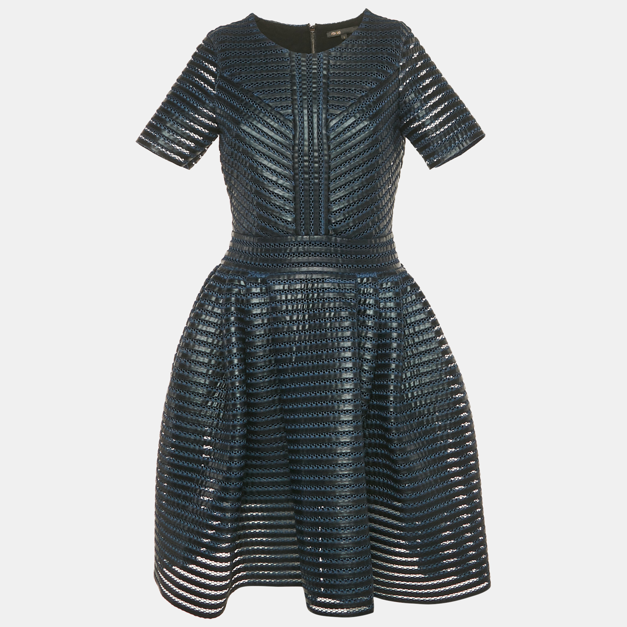 

Maje Navy Blue /Black Striped Mesh Detail Short Dress M