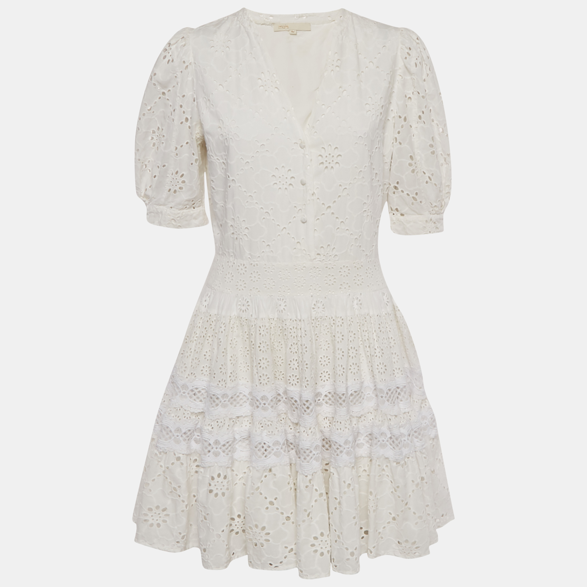 Maje White Broderie Anglaise Cotton Lace Trim Mini Dress L