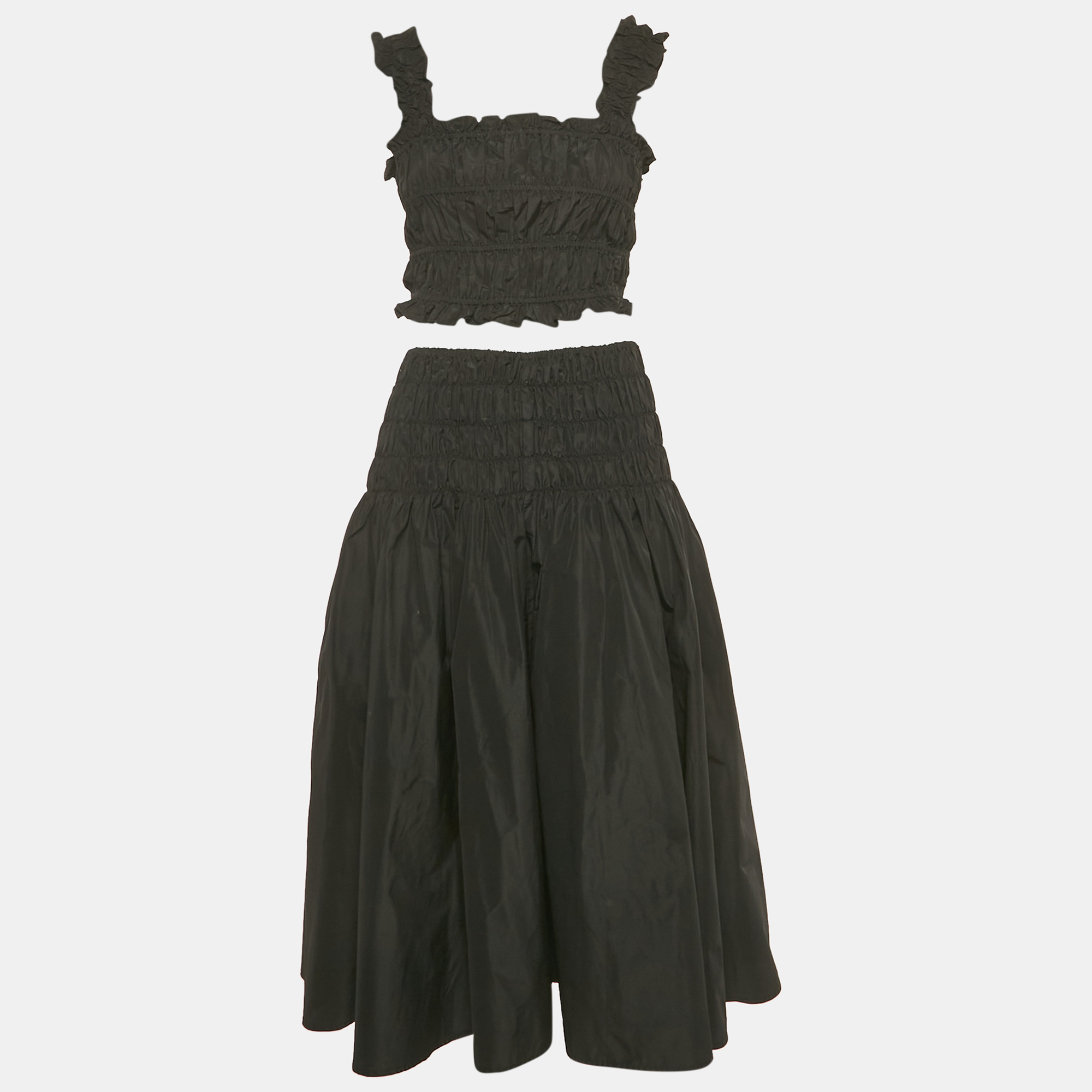 Pre-owned Maje Black Crepe Rushed Junnaly Crop Top & Skirt Set S/xs