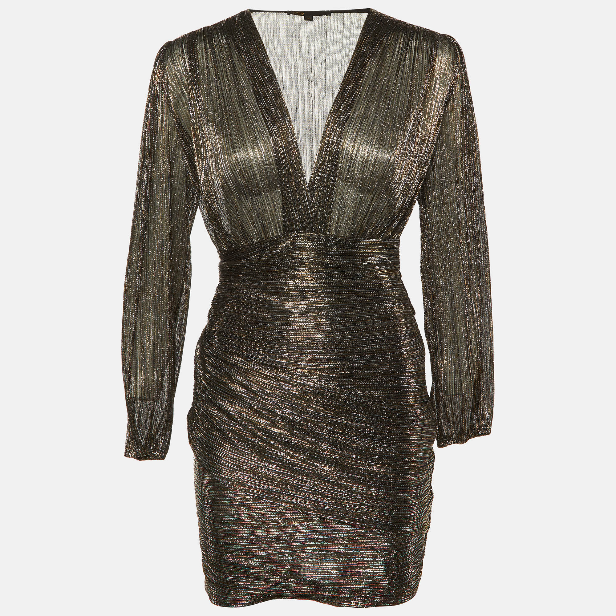 

Maje Metallic Lurex Draped Detail Mini Dress S