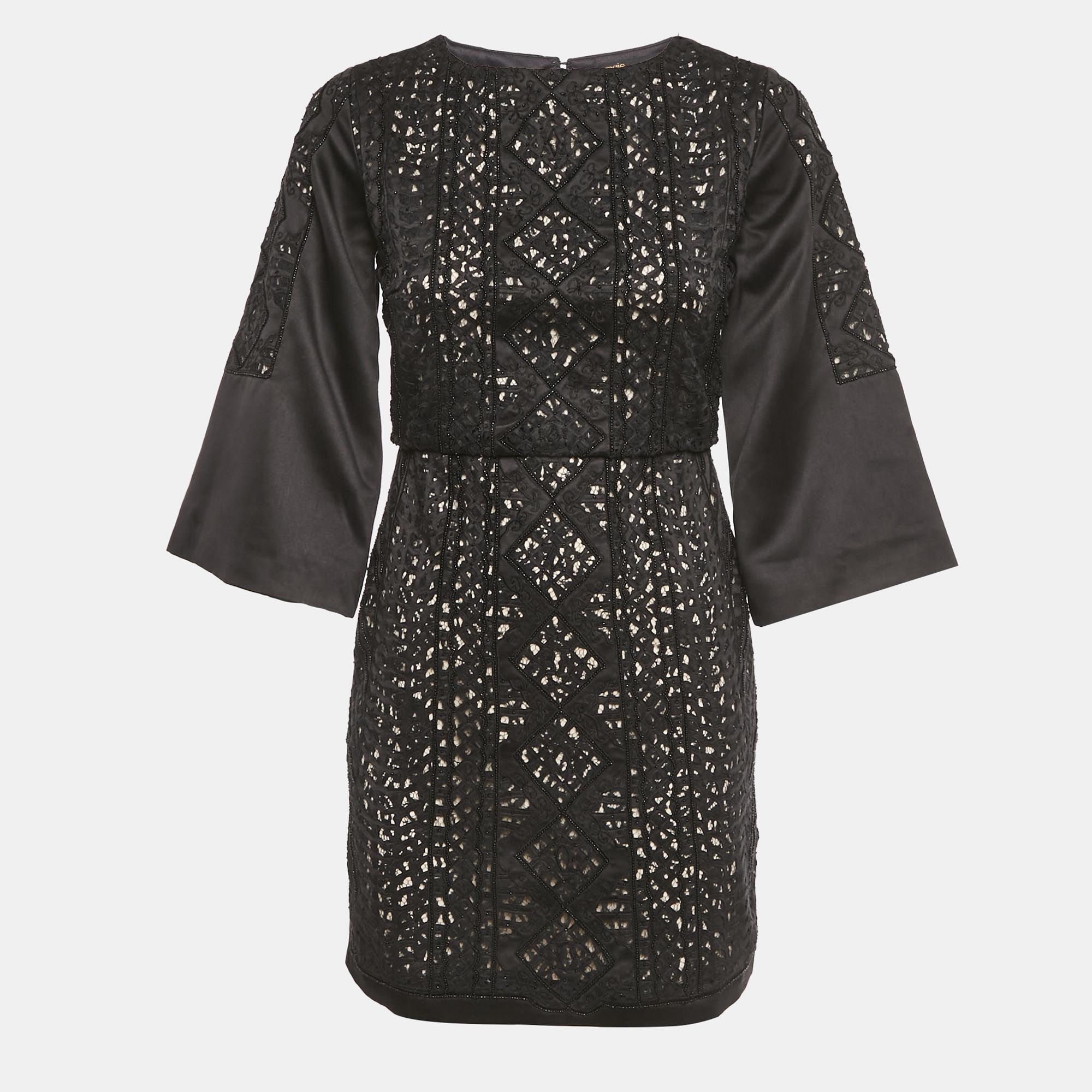 

Maje Black Lace Embellished Satin Mini Dress S