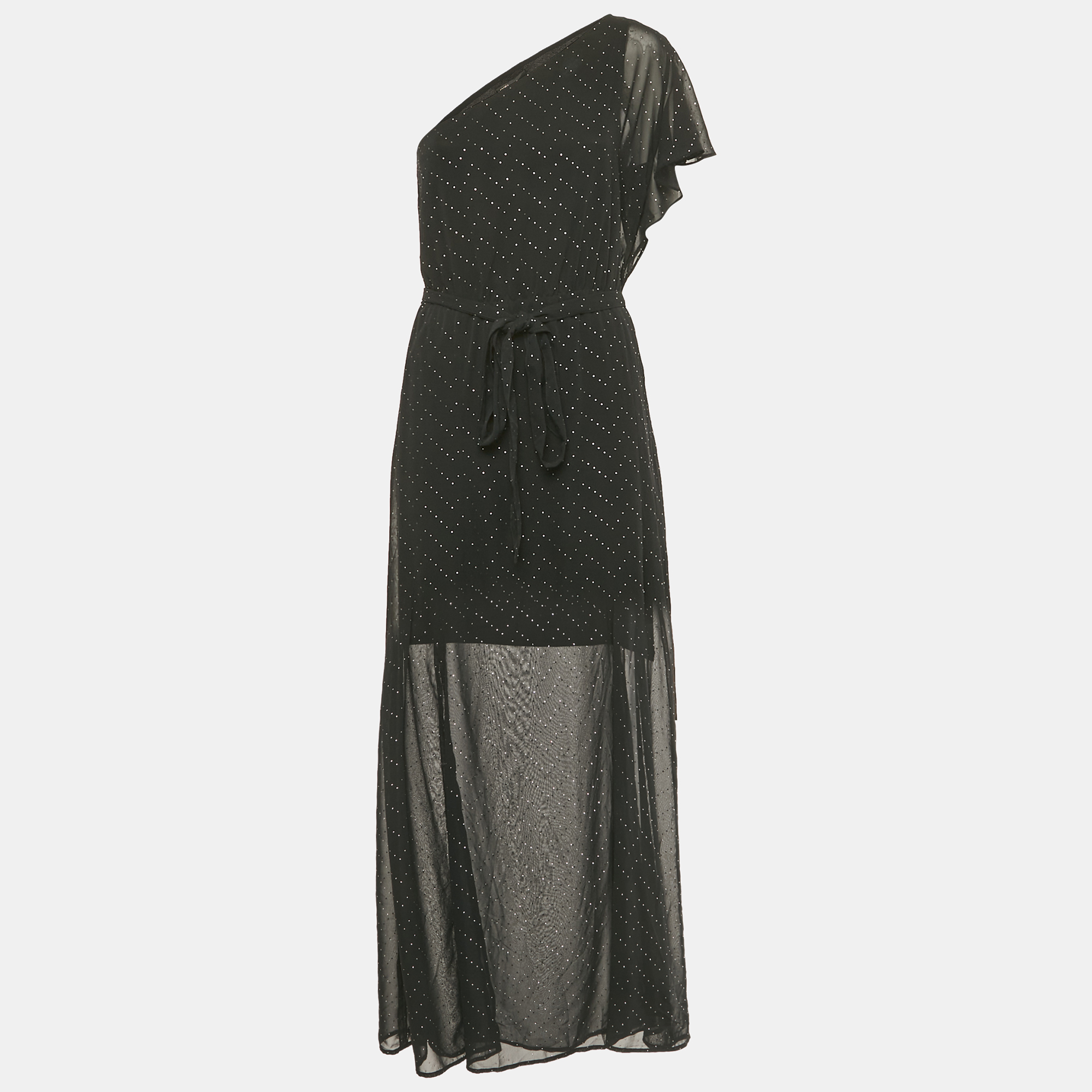 

Maje Black Embellished One Shoulder Crepe Maxi Dress L