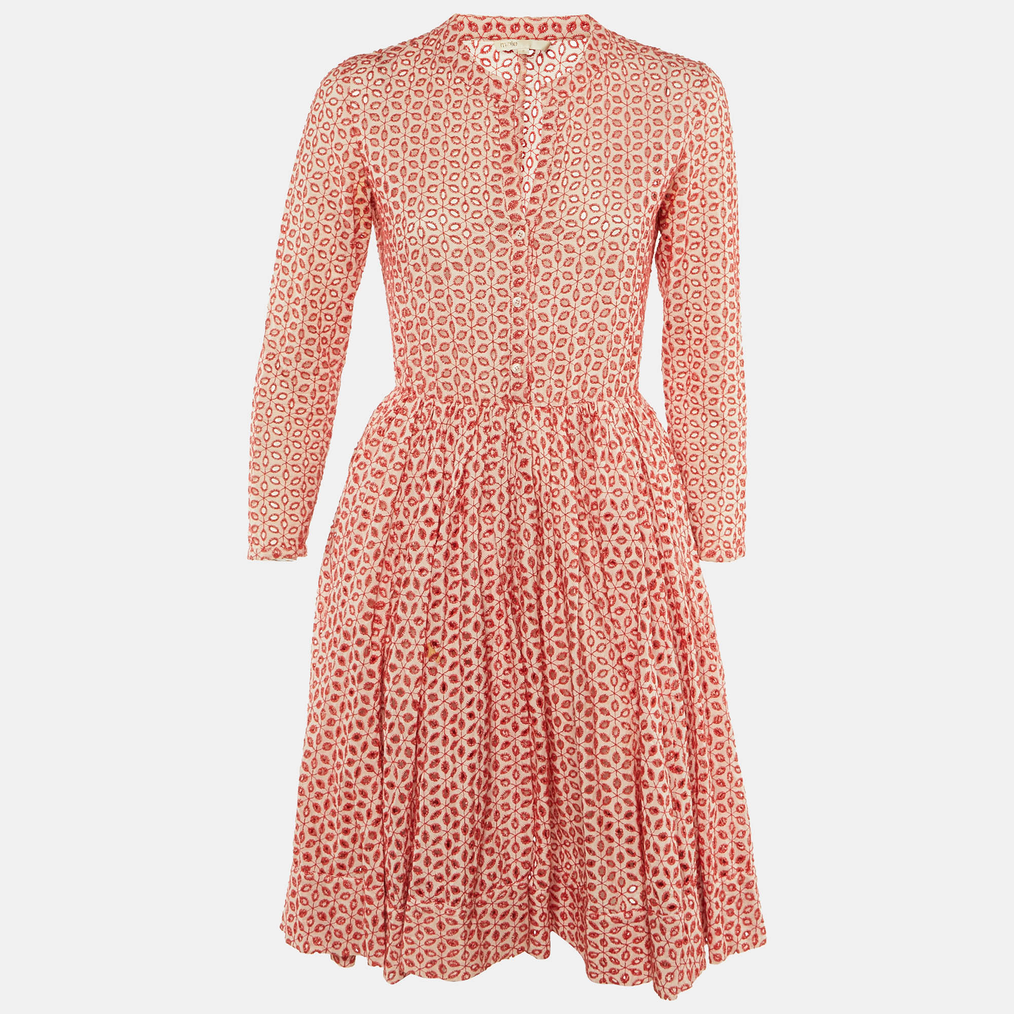 

Maje Red Embroidered Eyelet Cotton Rayani Short Dress M