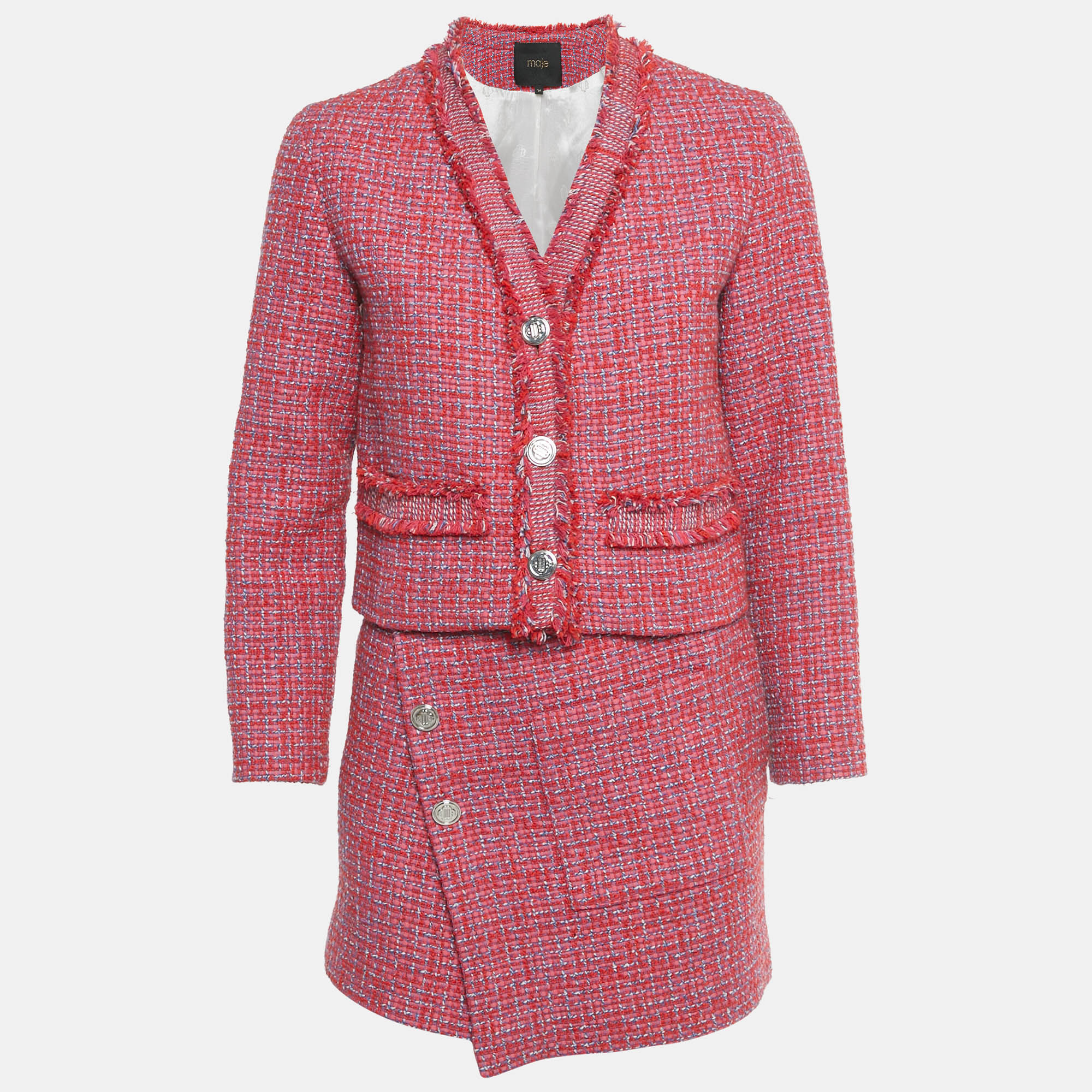 Pre-owned Maje Pink Tweed Blazer & Skirt Set Xs/s