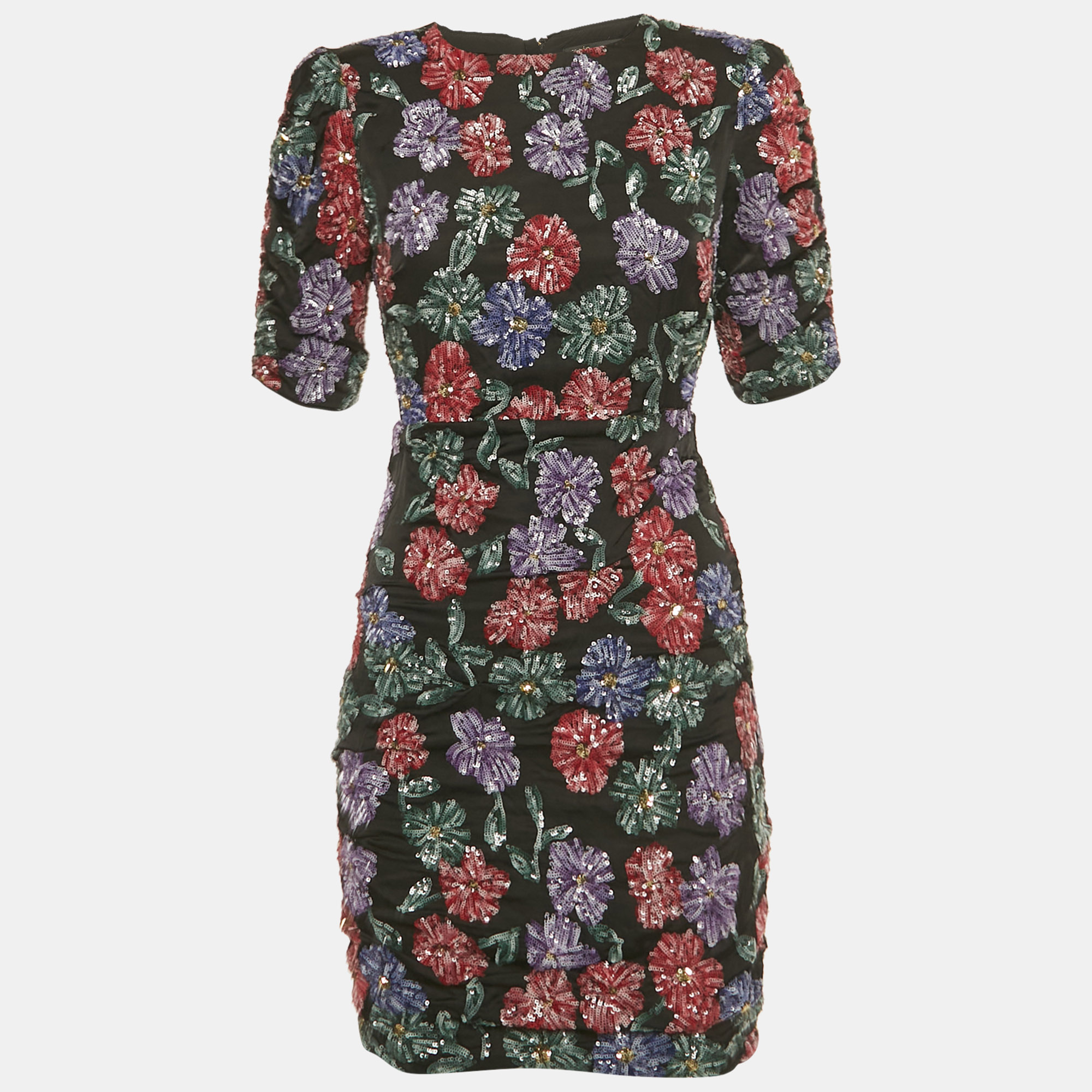 

Maje Black Floral Razul Sequin Satin Bodycon Mini Dress S