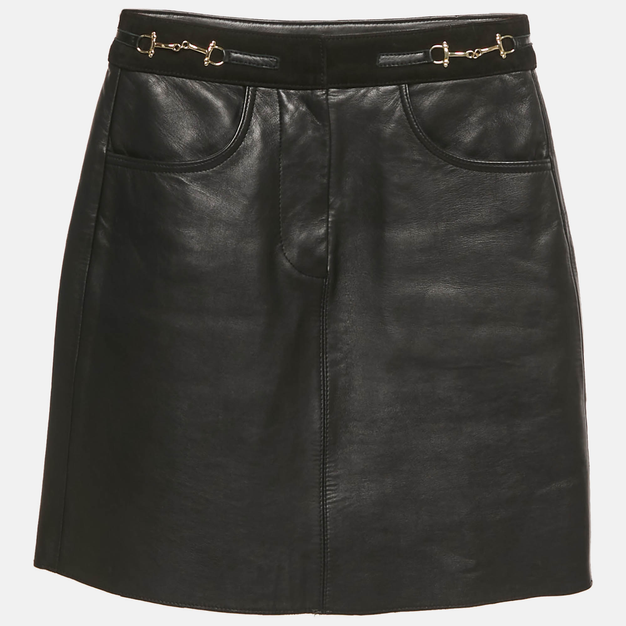 

Maje Black Leather Embellished Waist Mini Skirt XS