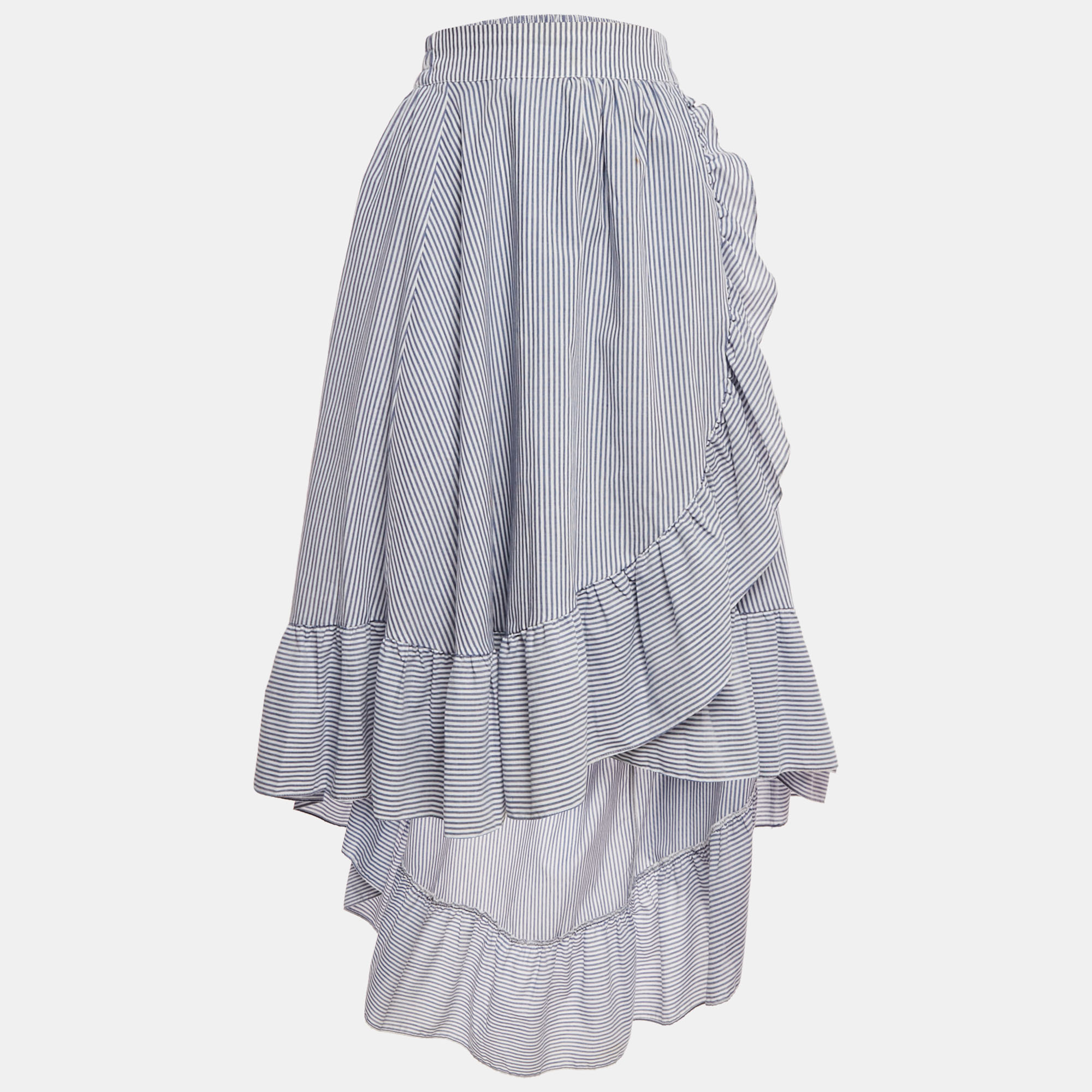 

Maje White/Blue Striped Cotton Blend Asymmetric John Skirt S