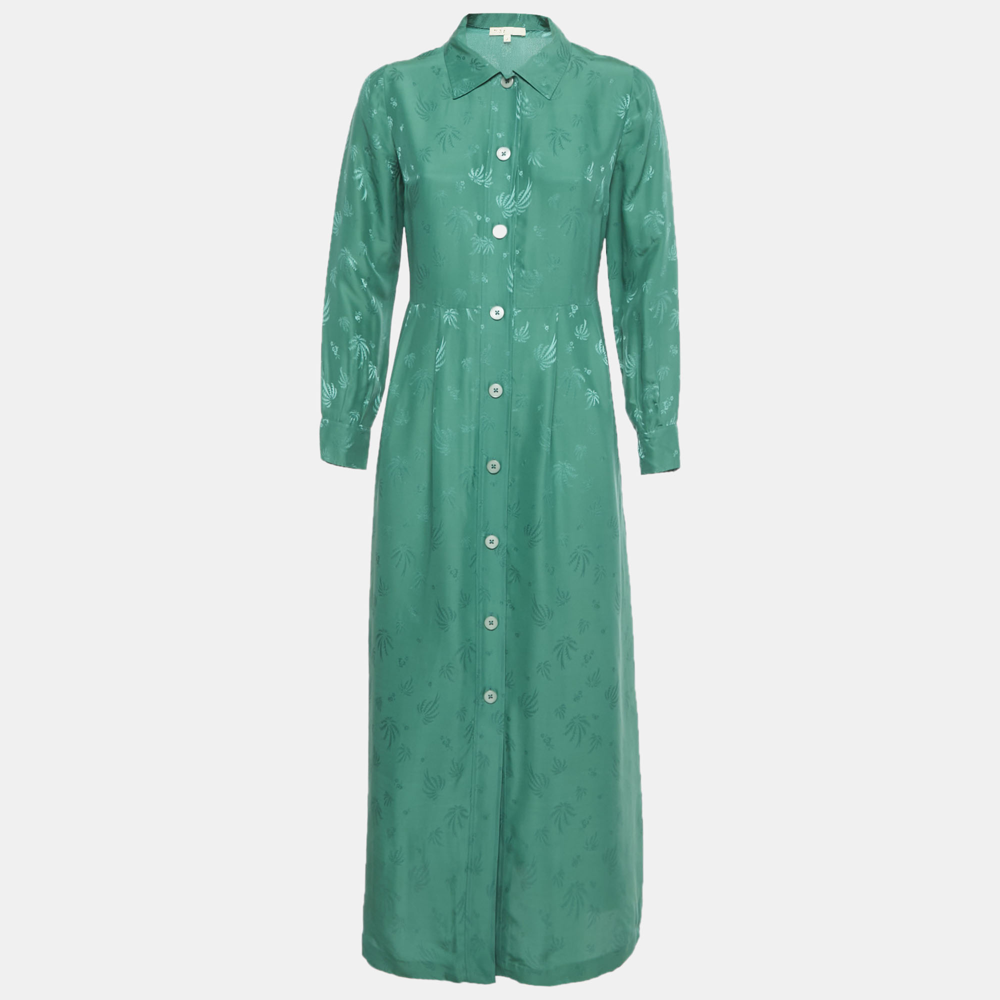 MAJE Pre-owned Green Palm Tree Jacquard Sateen Midi Dress M