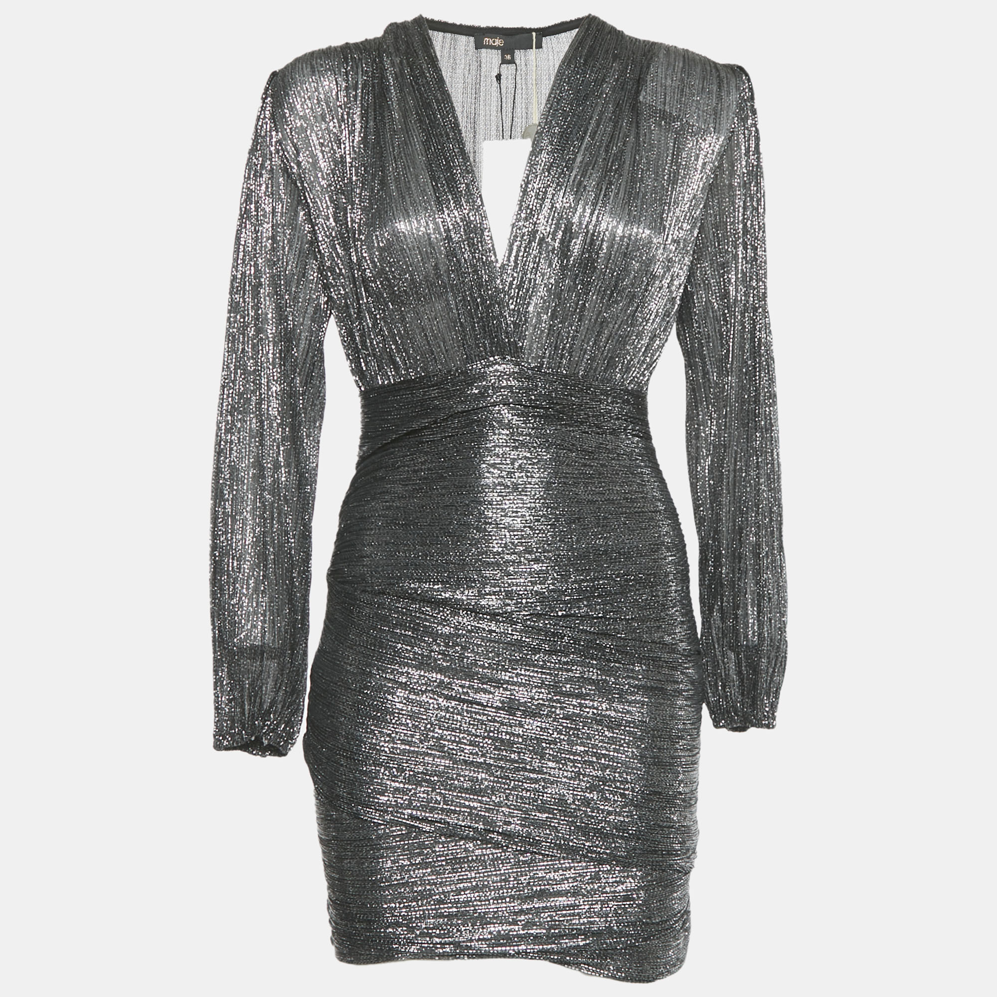 Pre-owned Maje Black Metallic Unny Mini Dress S In Silver