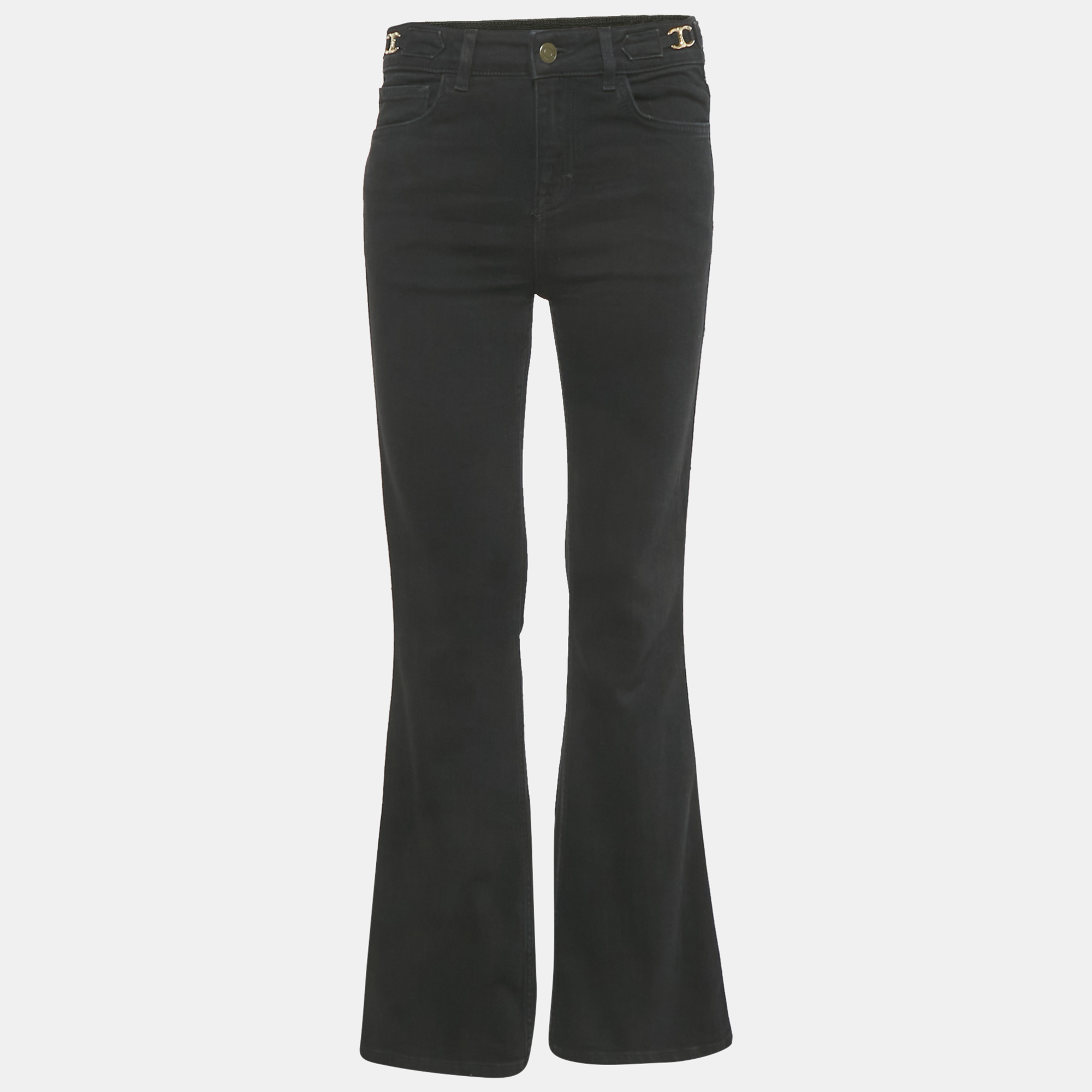 Pre-owned Maje Black Logo Detail Denim Flared Jeans S/waist 28"